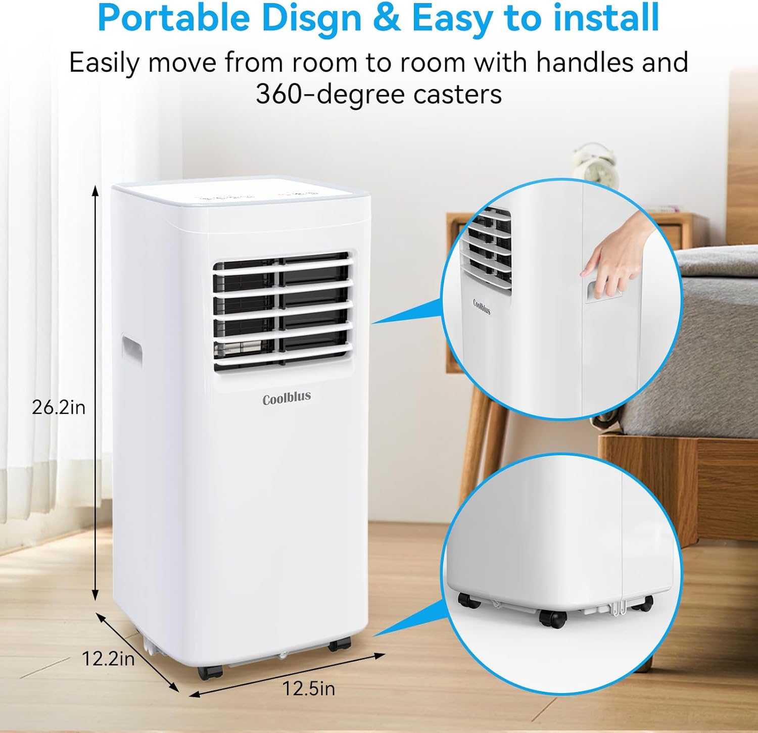 Portable Air Conditioner,8500 BTU portable ac up to 360 Sq,3 IN 1 with Remote Control,White