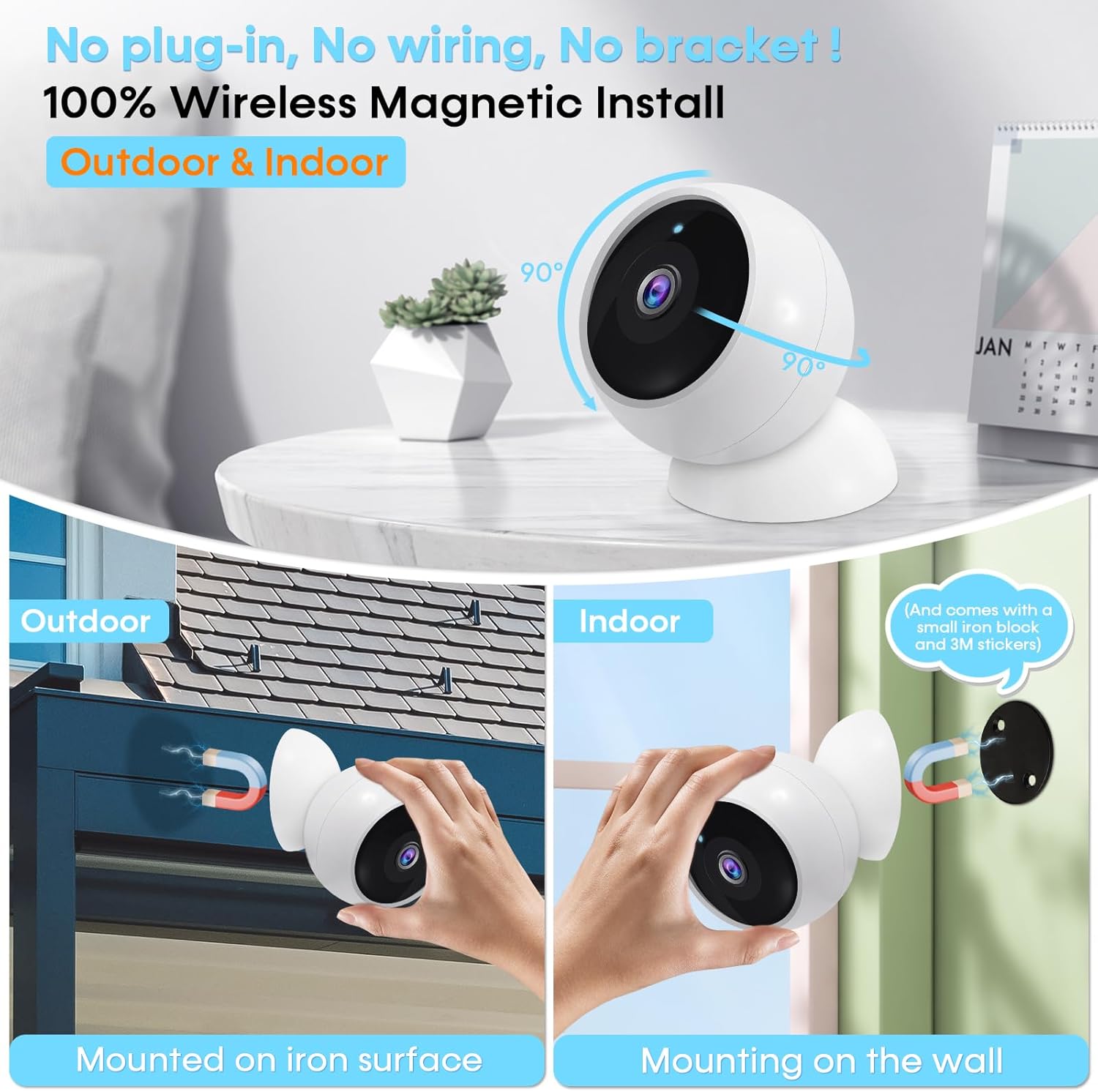 AMTIFO Security Cameras Wireless Outdoor Magnetic: Install-free Smart Indoor 2K WiFi - Long Battery Life Powered Cameras for Home Security with AI Motion Detection