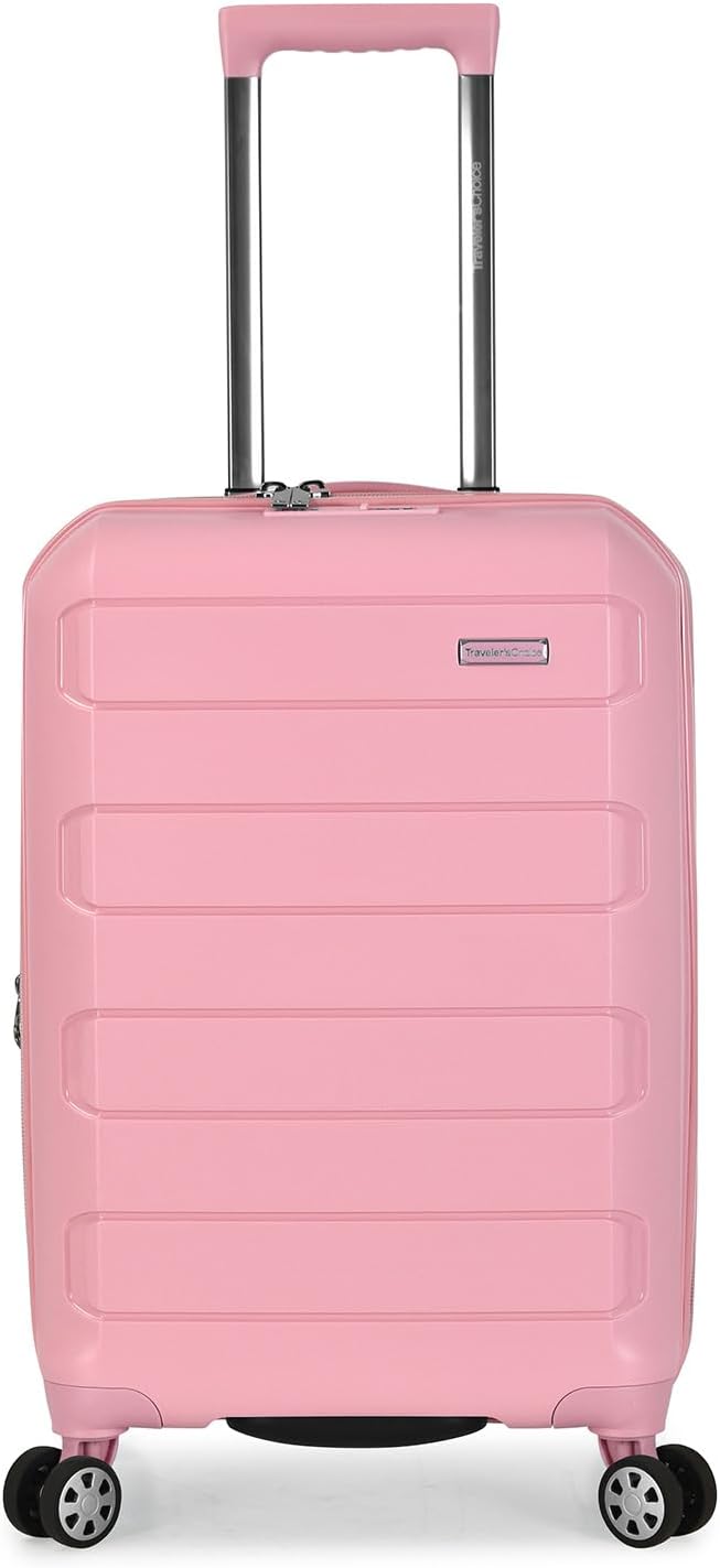 Traveler's Choice Pagosa Indestructible Hardshell Expandable Spinner Luggage, Pink, Carry-on