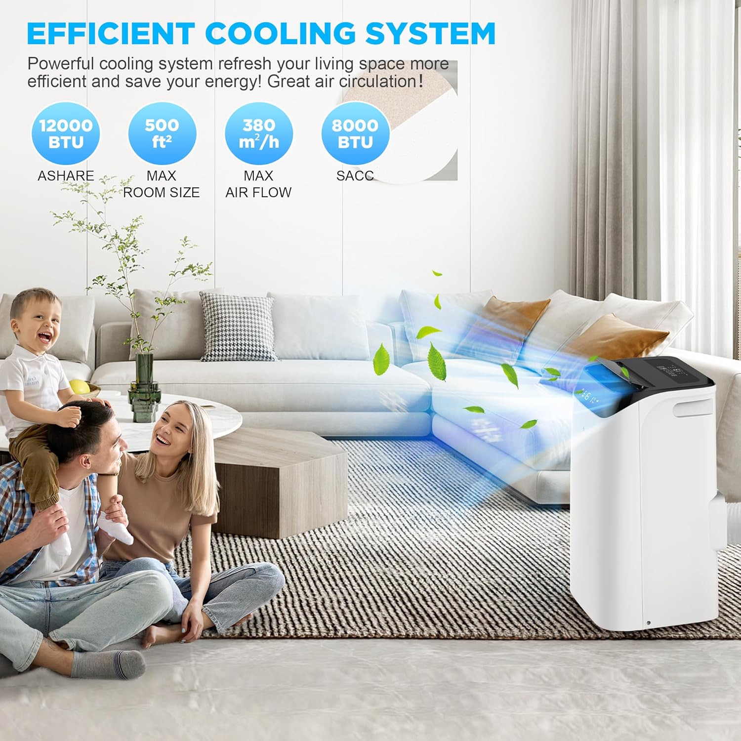 12000 BTU Portable Air Conditioners with Remote Control, 3-in-1 Free Standing Cooling AC Unit with Fan & Dehumidifier, Cools Room up to 500 sq.ft, Smart/Sleep Mode,3 Speed,Auto Swing,24H Timer