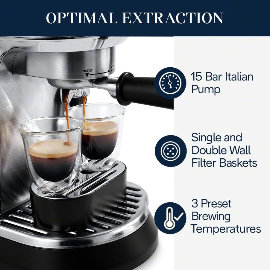 De'Longhi EC950M Dedica Maestro Plus Espresso Machine with Automatic Steam Wand, Stainless Steel