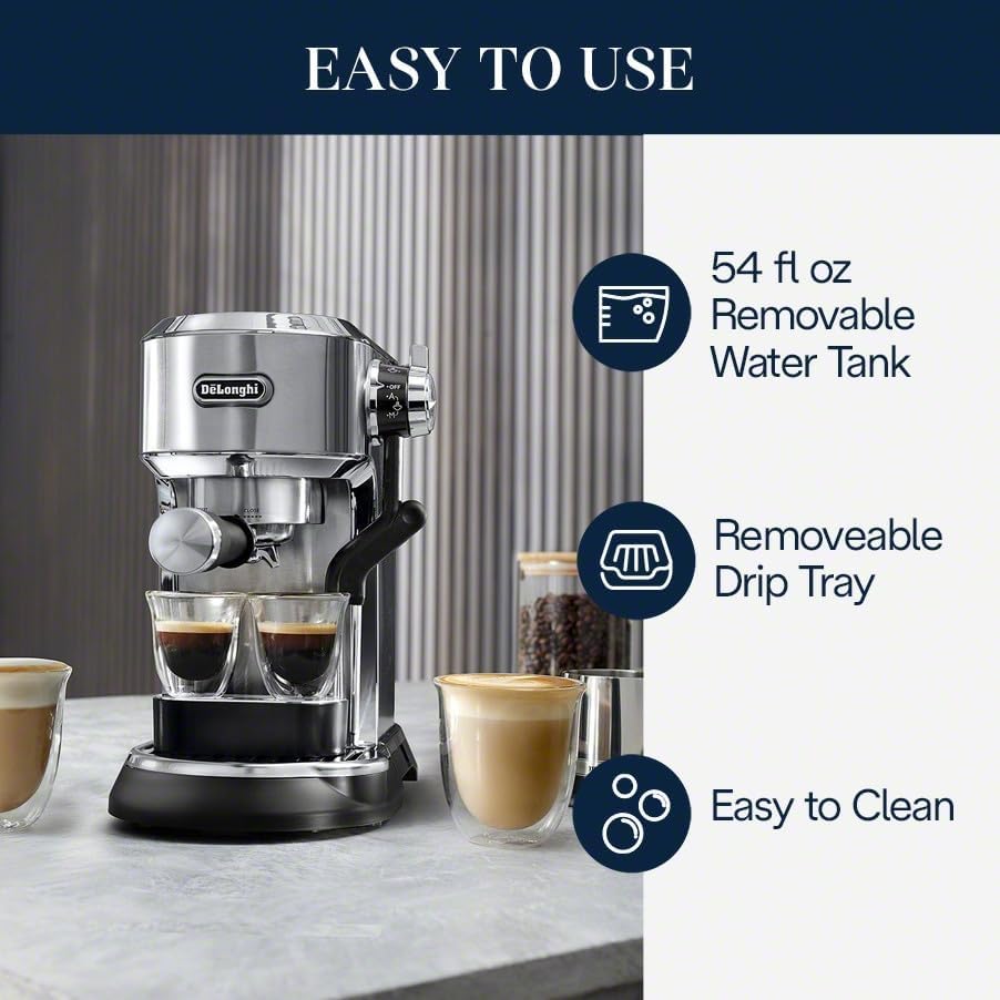 De'Longhi EC950M Dedica Maestro Plus Espresso Machine with Automatic Steam Wand, Stainless Steel