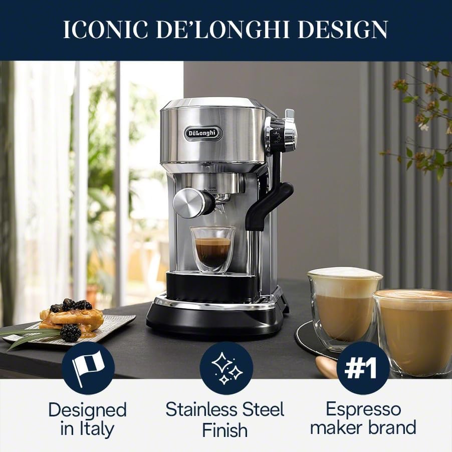 De'Longhi EC950M Dedica Maestro Plus Espresso Machine with Automatic Steam Wand, Stainless Steel