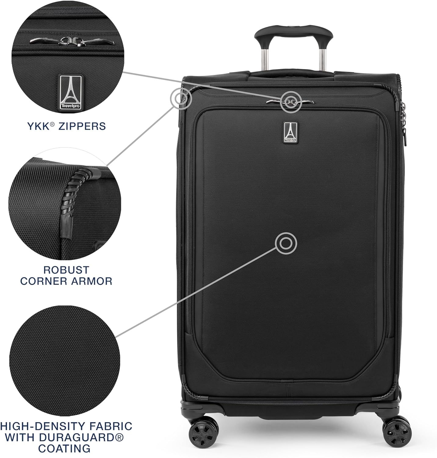 Travelpro Crew Classic Lightweight Softside Expandable Checked Luggage, 8 Wheel Spinner Suitcase, TSA Lock, Men and Women, Checked Large 29-Inch, Black