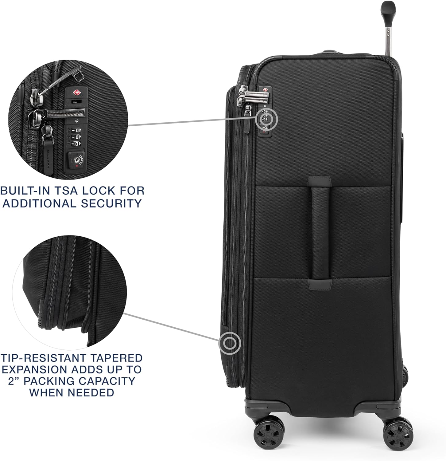 Travelpro Crew Classic Lightweight Softside Expandable Checked Luggage, 8 Wheel Spinner Suitcase, TSA Lock, Men and Women, Checked Large 29-Inch, Black