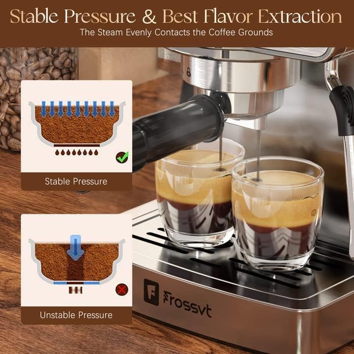 Espresso Machine 20 Bar, Professional Espresso Maker with Milk Frother Steam Wand Art Pen, Portafilter With Single & Double Filter Baskets, 60oz Removable Water Tank 1350W