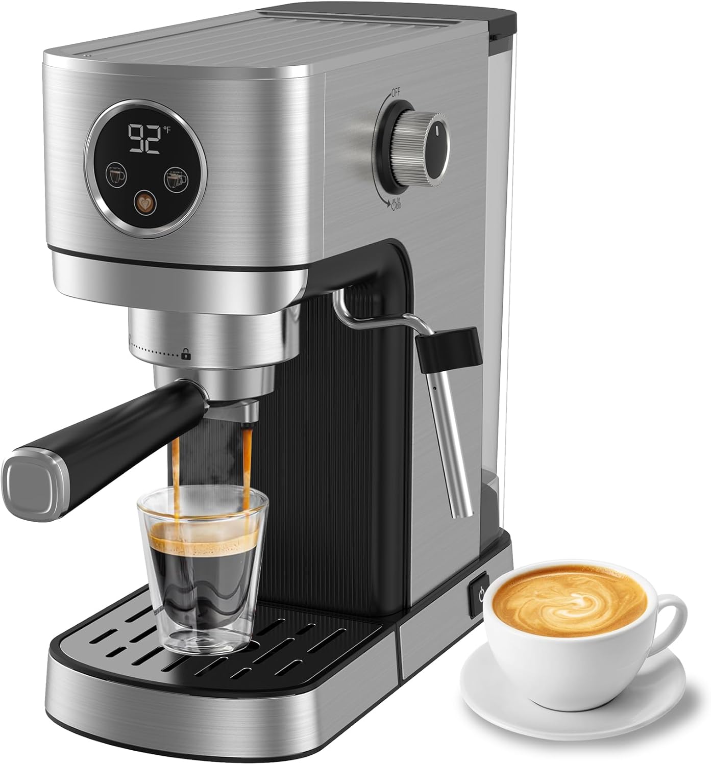 VEGETA Espresso Machine, 20 Bar Coffee Espresso Machine, 1350W Espresso Machine with Milk Frother, Small Espresso Machine for Cappuccino, Latte, Stainless Steel