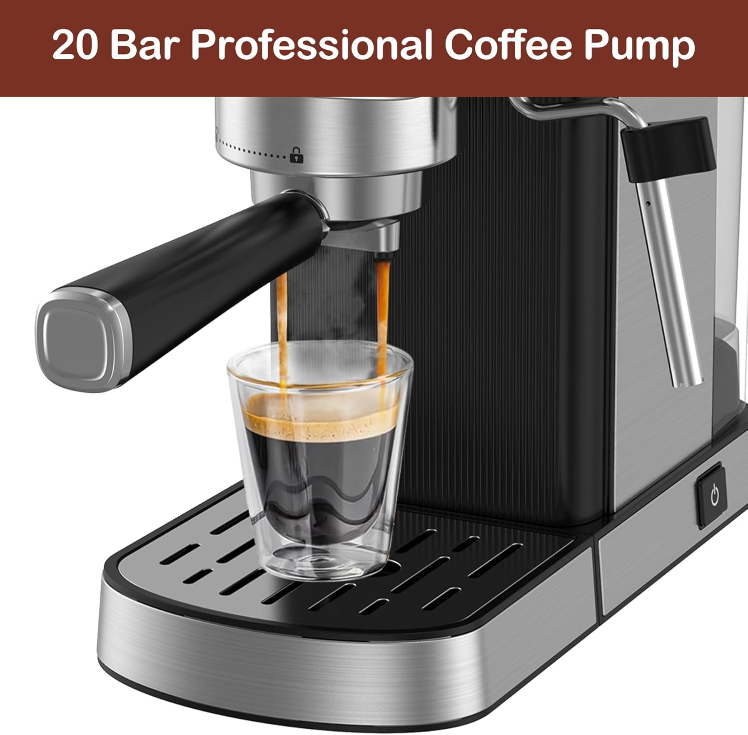 VEGETA Espresso Machine, 20 Bar Coffee Espresso Machine, 1350W Espresso Machine with Milk Frother, Small Espresso Machine for Cappuccino, Latte, Stainless Steel