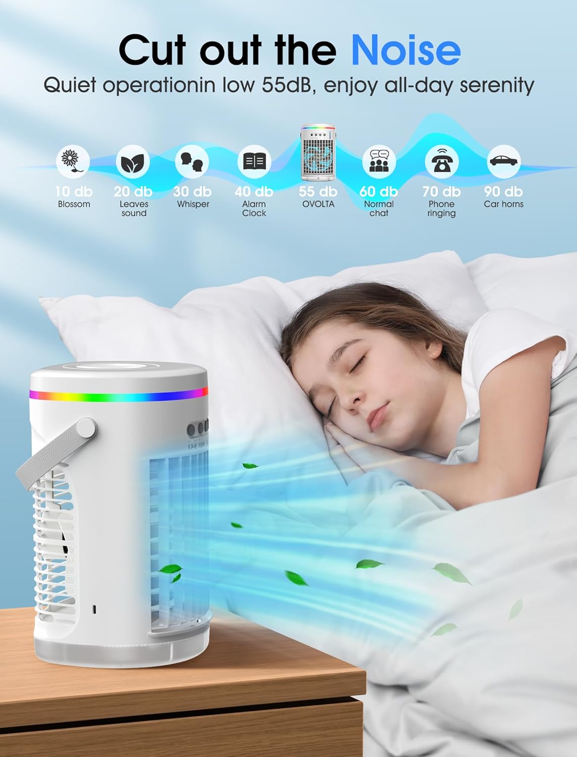 Portable Air Conditioners with remote,1400ml Evaporative Mini Air Conditioner with 3 Speeds,7 Colors Light Personal Air Conditioner, Portable AC Air Cooler for Room Bedroom Office Desk