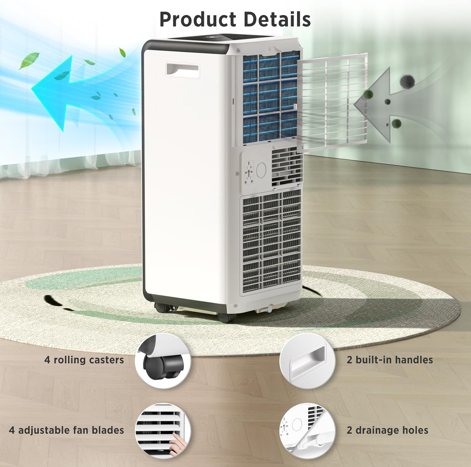 ZAFRO 8,000 BTU Portable Air Conditioners Cool Up to 350 Sq.Ft, 4 Modes Portable AC with Cool/Dehumidifier/Fan Modes/Remote Control/24Hrs Timer/Installation Kits for Home/Office/Dorms, White