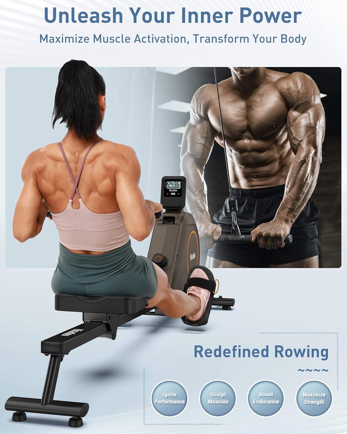 Niceday Rowing Machine, Magnetic Rower Machine with 16 Resistance Levels, 350LBS Loading Capacity