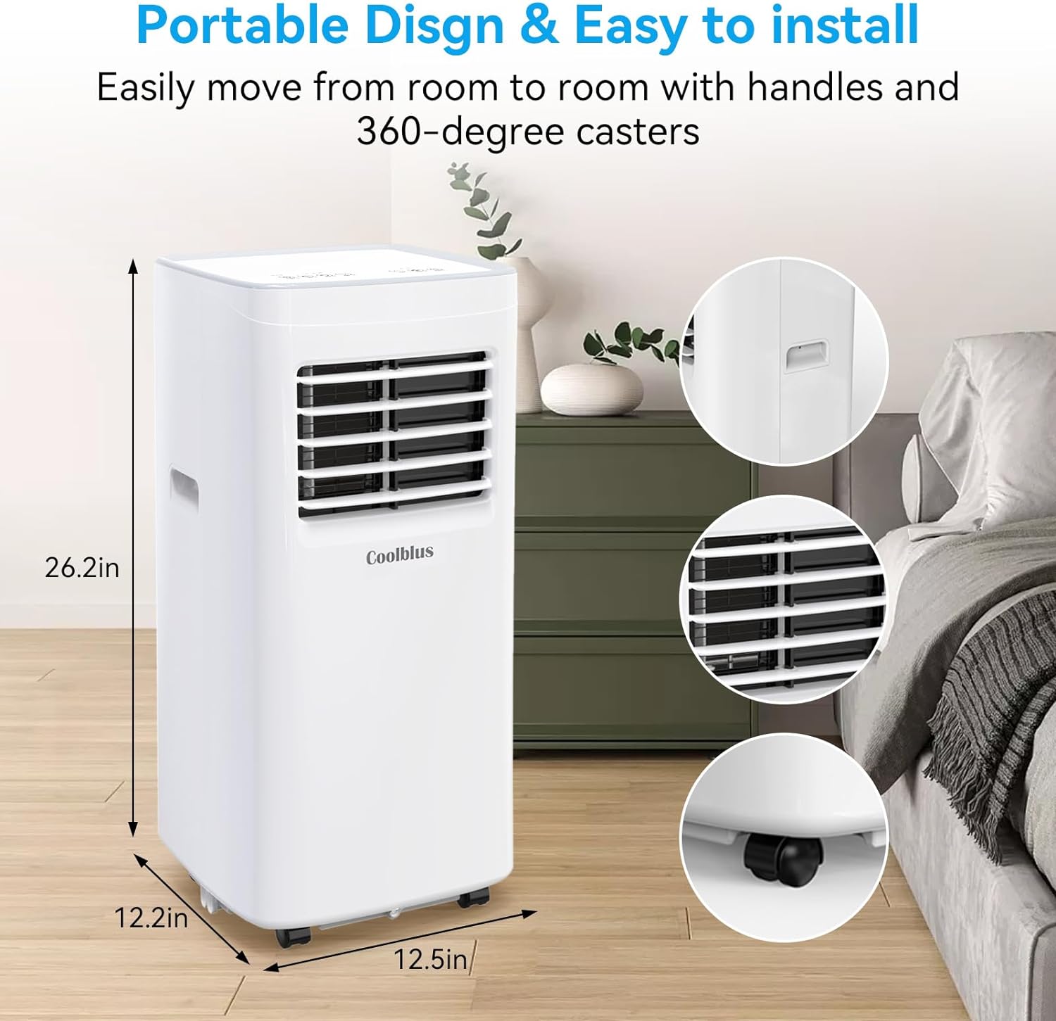 Portable Air Conditioners,8500 BTU air conditioner Cools Up to 360 Sq. Ft. 3 in 1 Portable AC with Remote Control,24H Timer, Smart Sleep Mode,Window Installation Kit & Filter Cleaning Brush