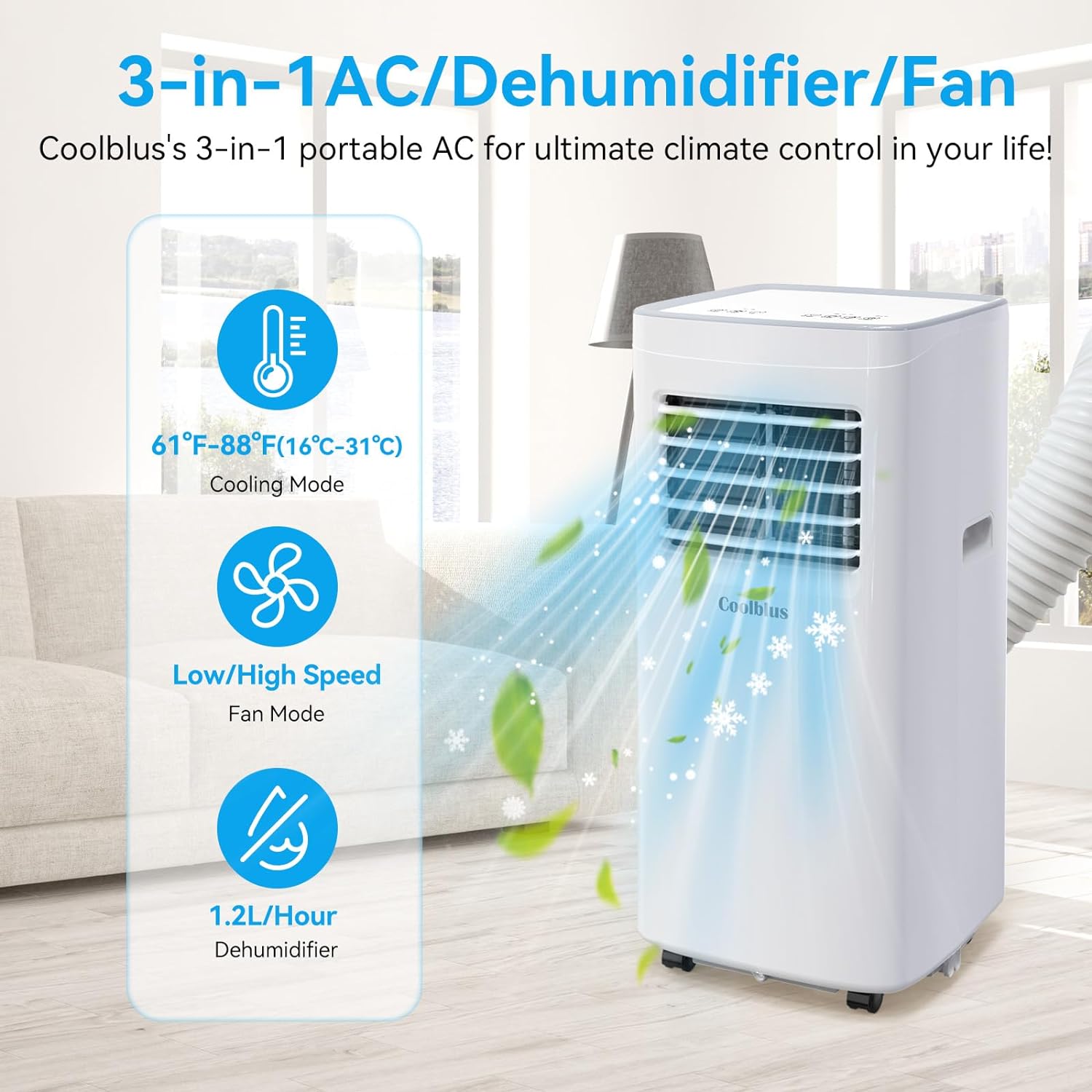 Portable Air Conditioners,8500 BTU air conditioner Cools Up to 360 Sq. Ft. 3 in 1 Portable AC with Remote Control,24H Timer, Smart Sleep Mode,Window Installation Kit & Filter Cleaning Brush