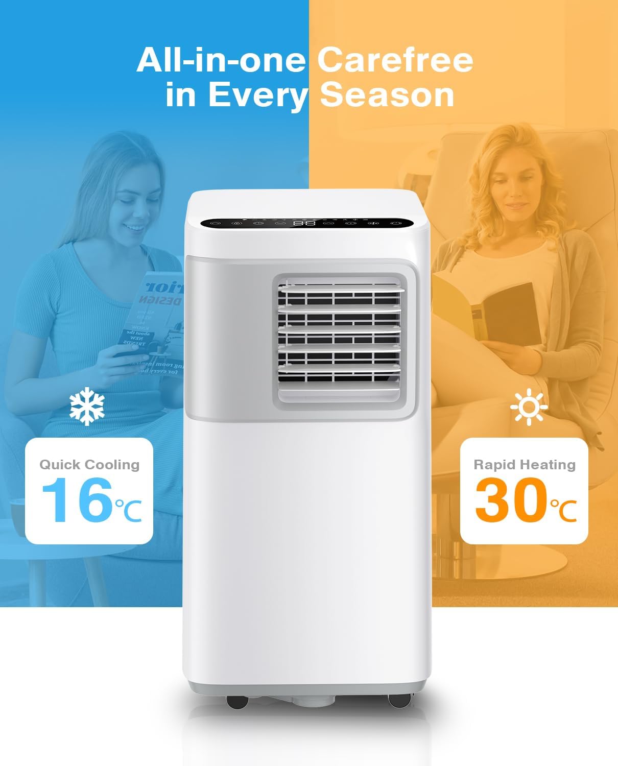 Portable Air Conditioners 16000 BTUs, 5-in-1 Portable AC Unit for Large Room 800 Sq.ft with Wifi App Remote Control Cooling/Dehumidifier/Fan/Heat/Auto Swing/Sleep/24H Timer & Window Kits Included