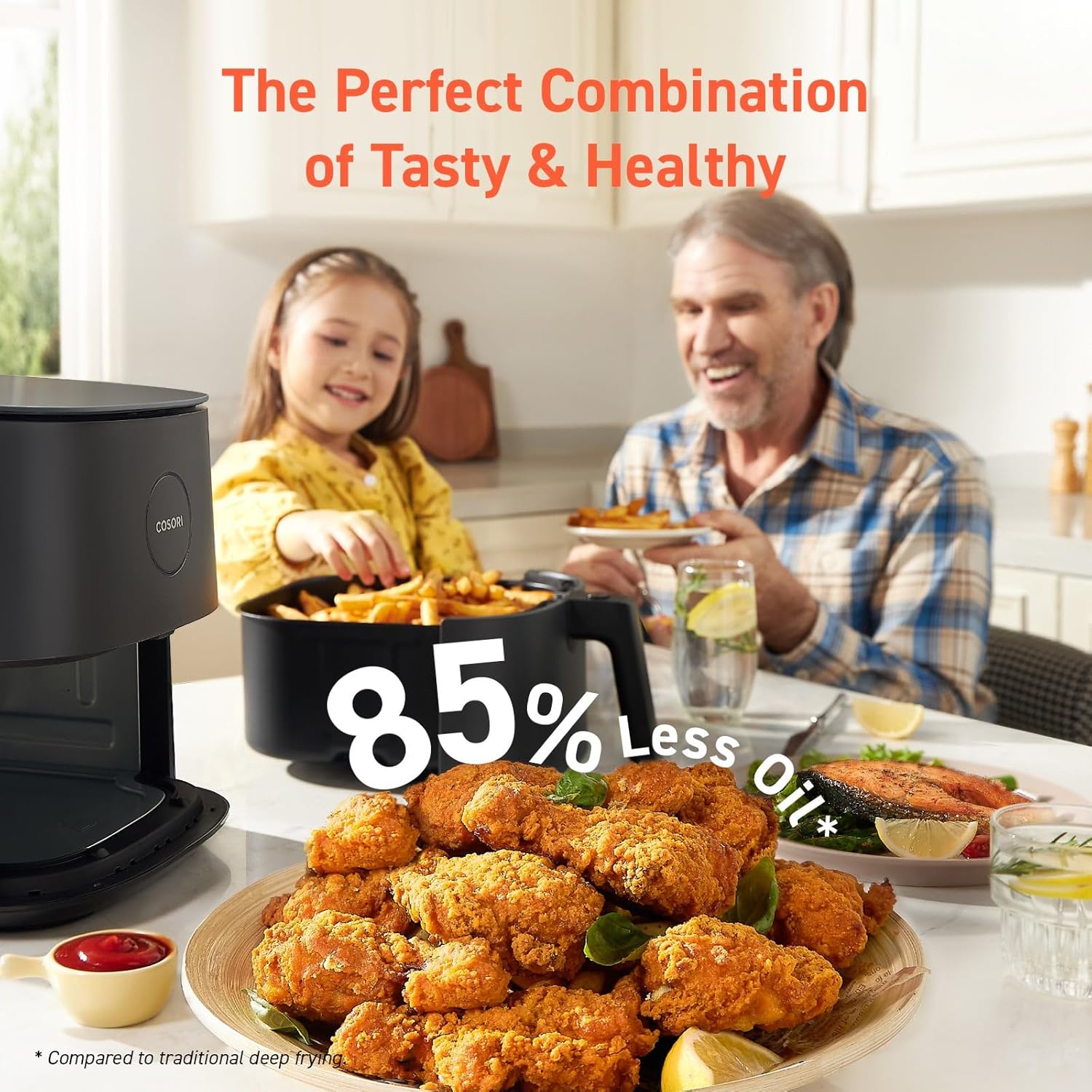 COSORI Air Fryer Compact 5 Qt, Max 450F for Juicy Meat, 9-in-1 with 130+ Nutrition Facts Included In-App & Paper Recipes for Quick Meal, Little to No Oil, Dishwasher Safe, Perfect for Small Family