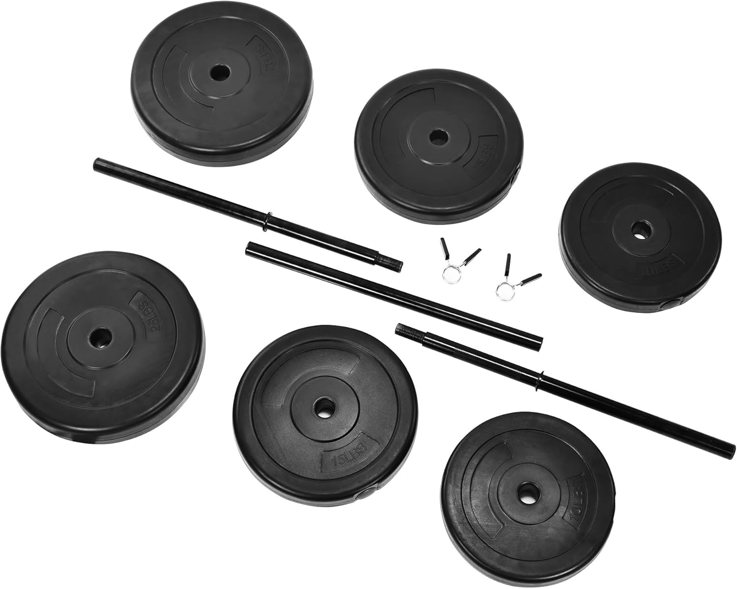 Signature Fitness 100-Pound Weight Set for Home Gym with Six Plates and Optional 1x 5FT Standard Barbell with Locks