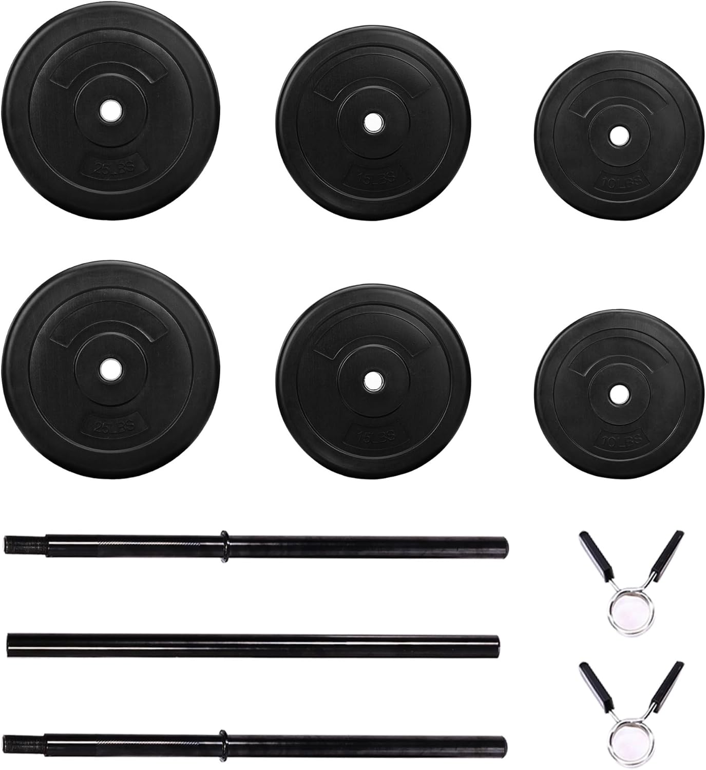 Signature Fitness 100-Pound Weight Set for Home Gym with Six Plates and Optional 1x 5FT Standard Barbell with Locks