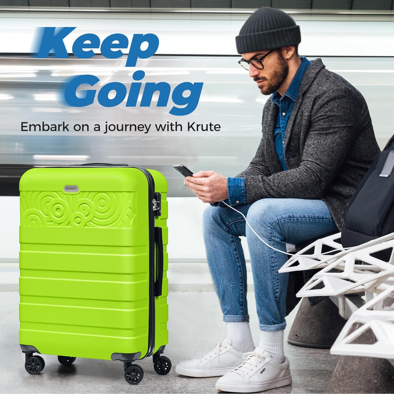 Krute Suitcases with Wheels, 24 Inch Checked Luggage with Spinner Wheels, Lightweight PC ABS TSA Lock Hard Shell Luggage Unique Patterns（AppleGreen）