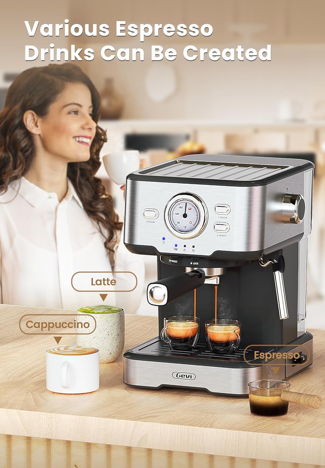 Gevi Espresso Machine High Pressure,Compact Espresso Coffee Machines with Milk Frother Steam Wand,Professional Coffee,Cappuccino,Latte Maker for Home,Espresso Maker, Gift for Coffee Lover, Dad or Mom