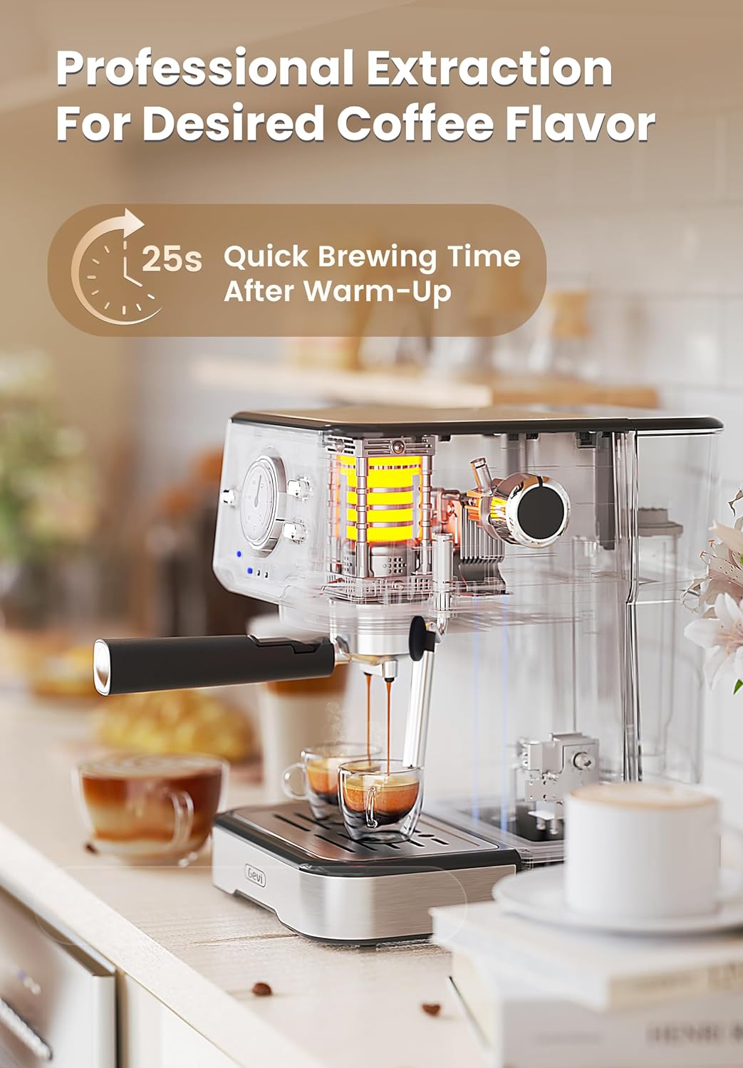 Gevi Espresso Machine High Pressure,Compact Espresso Coffee Machines with Milk Frother Steam Wand,Professional Coffee,Cappuccino,Latte Maker for Home,Espresso Maker, Gift for Coffee Lover, Dad or Mom