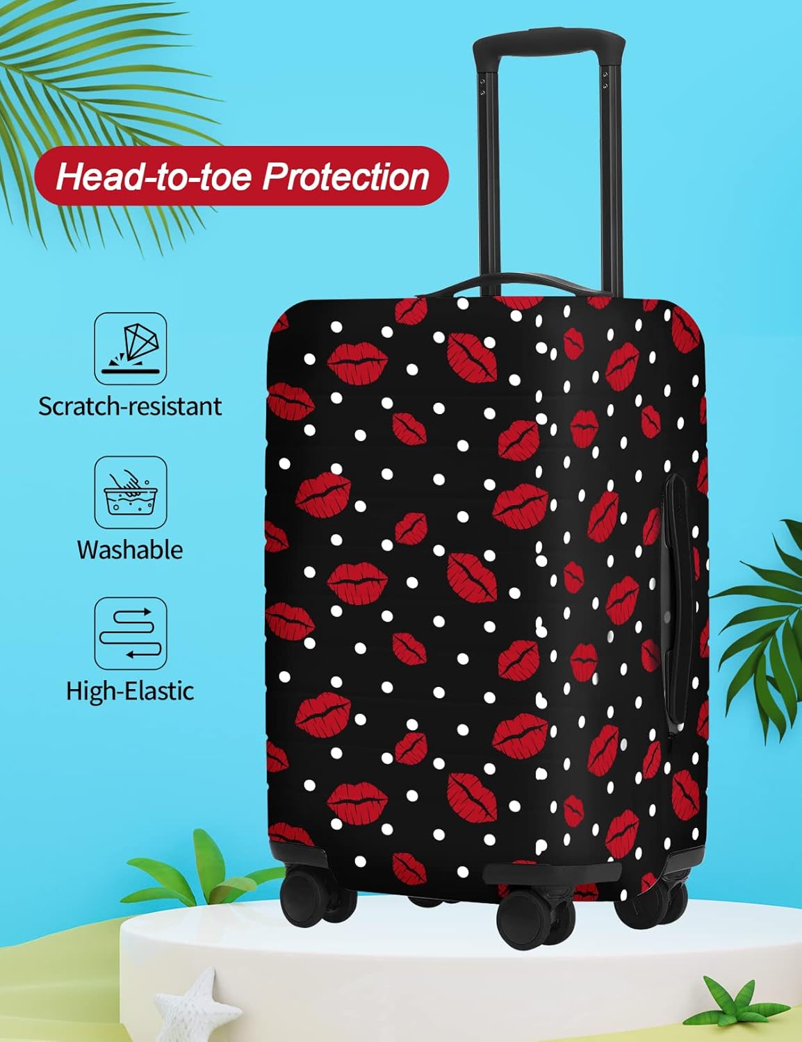 URBEST Luggage Cover Protector Suitcase Anti Scratch Dirt Covers, Fits 18"-22" Luggage Red Lips