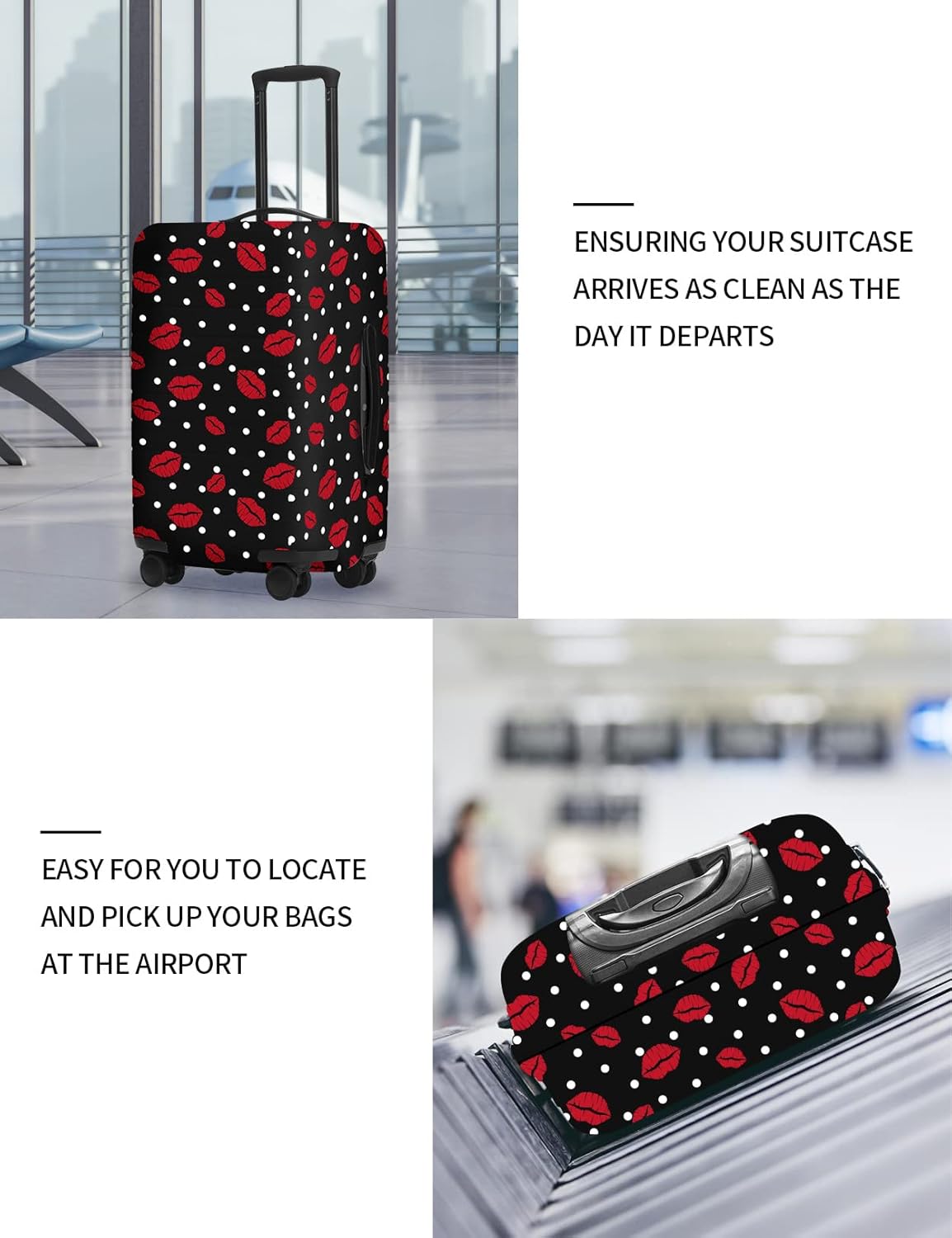 URBEST Luggage Cover Protector Suitcase Anti Scratch Dirt Covers, Fits 18"-22" Luggage Red Lips