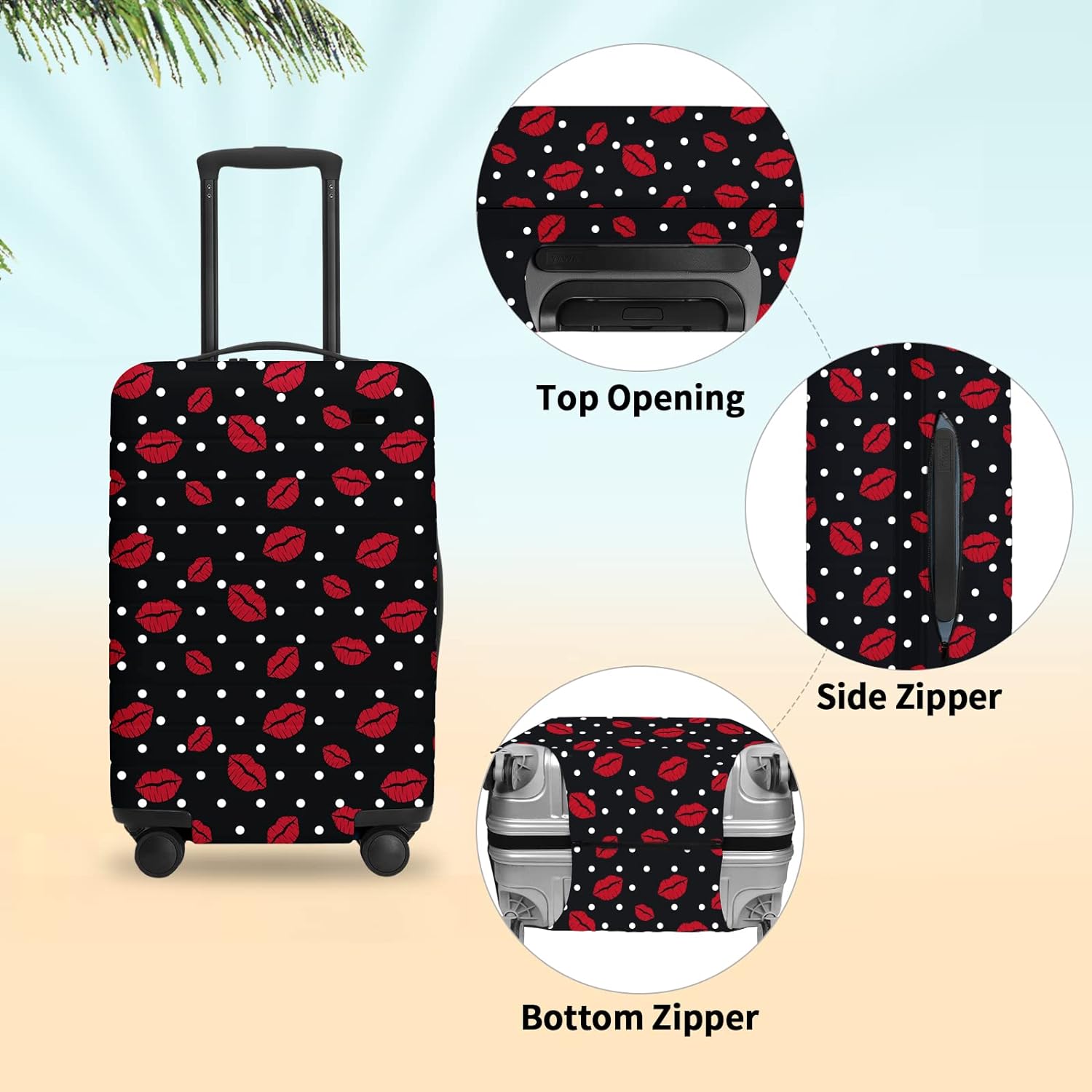 URBEST Luggage Cover Protector Suitcase Anti Scratch Dirt Covers, Fits 18"-22" Luggage Red Lips