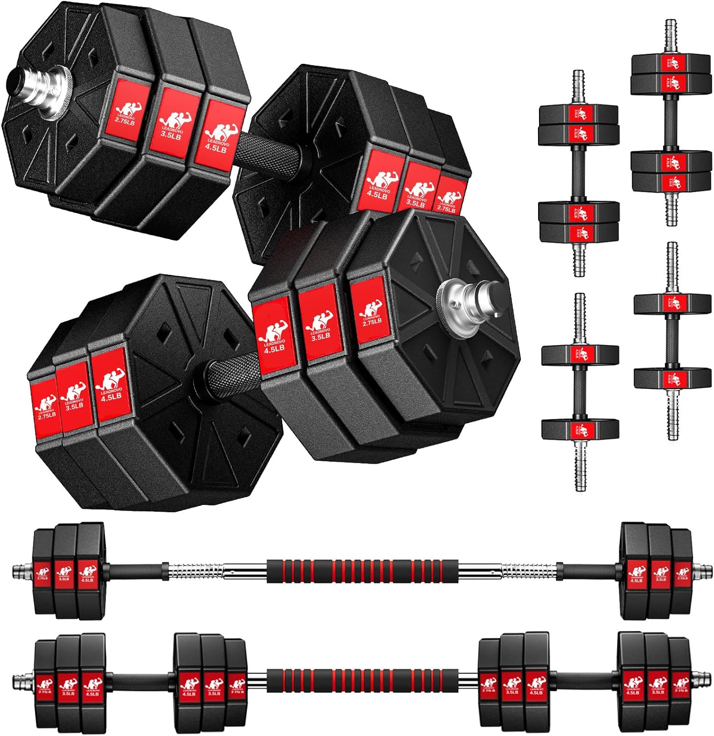 Adjustable Weights Dumbbells Set, 44Lbs 66Lbs 88Lbs 3 in 1 Adjustable Weights Dumbbells Barbell Set, Home Fitness Weight Set Gym Workout Exercise Training with Connecting Rod for Men Women