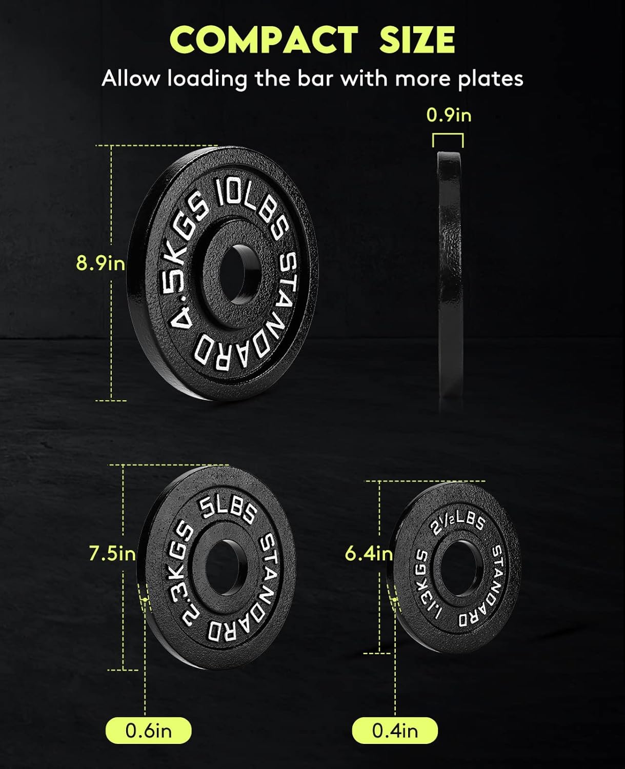 Cast Iron 2-Inch Olympic Weight Plates Set for Strength Training, Weightlifting and Crossfit in Home & Gym, Barbell Free Weight Plate Set