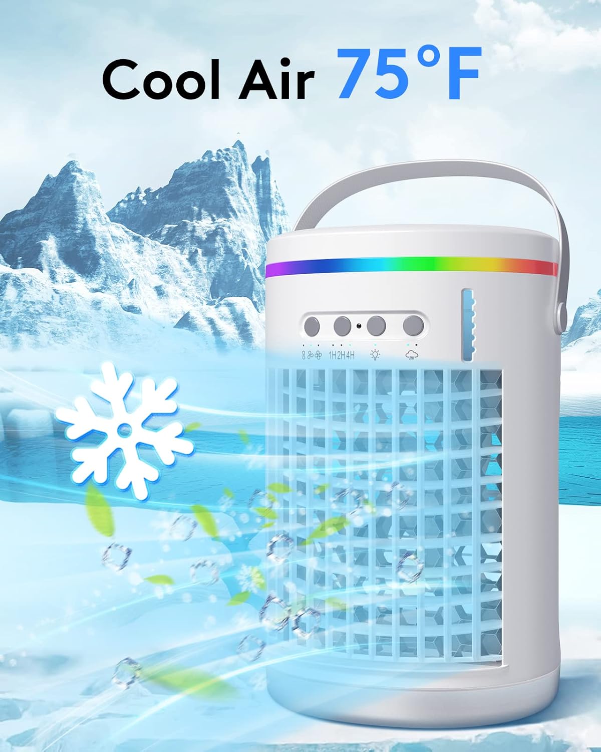 Portable Air Conditioners with Remote,Vosaf 1400ml Evaporative Mini Air Conditioner 4-IN-1 Portable AC Unit, 7 Color Lights Personal Air Conditioner Portable for Room Bedroom Office Camping