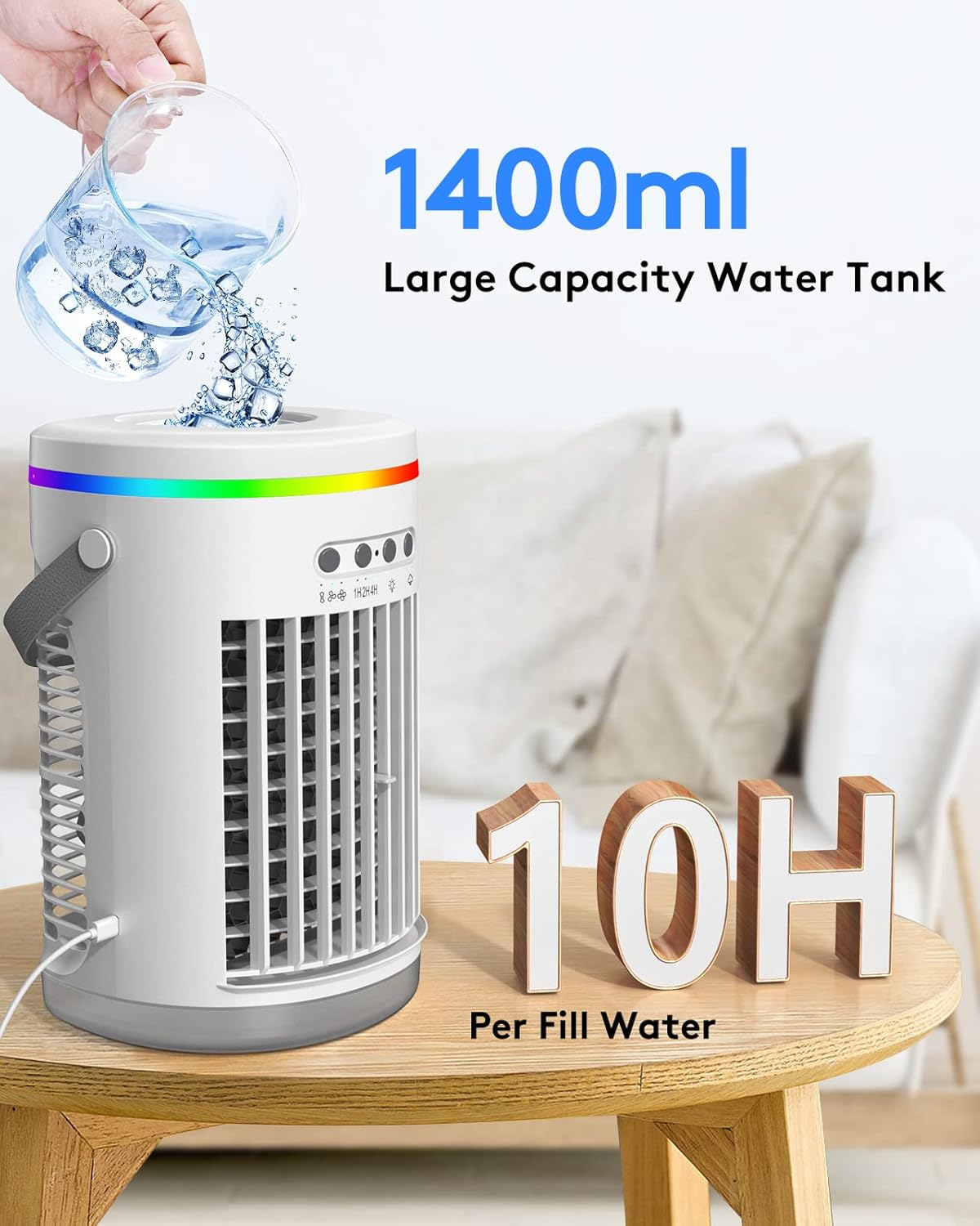 Portable Air Conditioners with Remote,Vosaf 1400ml Evaporative Mini Air Conditioner 4-IN-1 Portable AC Unit, 7 Color Lights Personal Air Conditioner Portable for Room Bedroom Office Camping