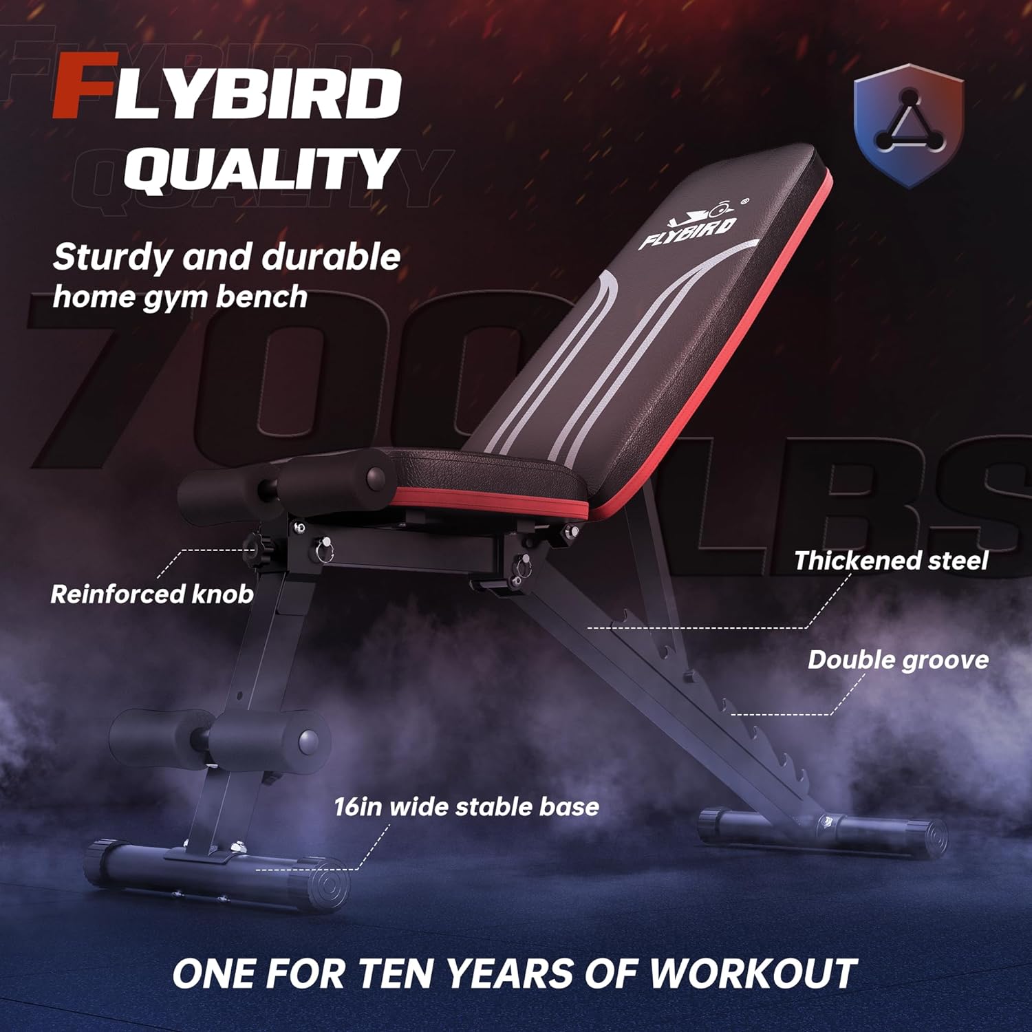 FLYBIRD Adjustable Weight Bench Workout Bench for Home Gym, 15 Degree Decline Sit-Up, Sturdy Durable Folding Weight Bench for Years of Workout -FBGEAR23