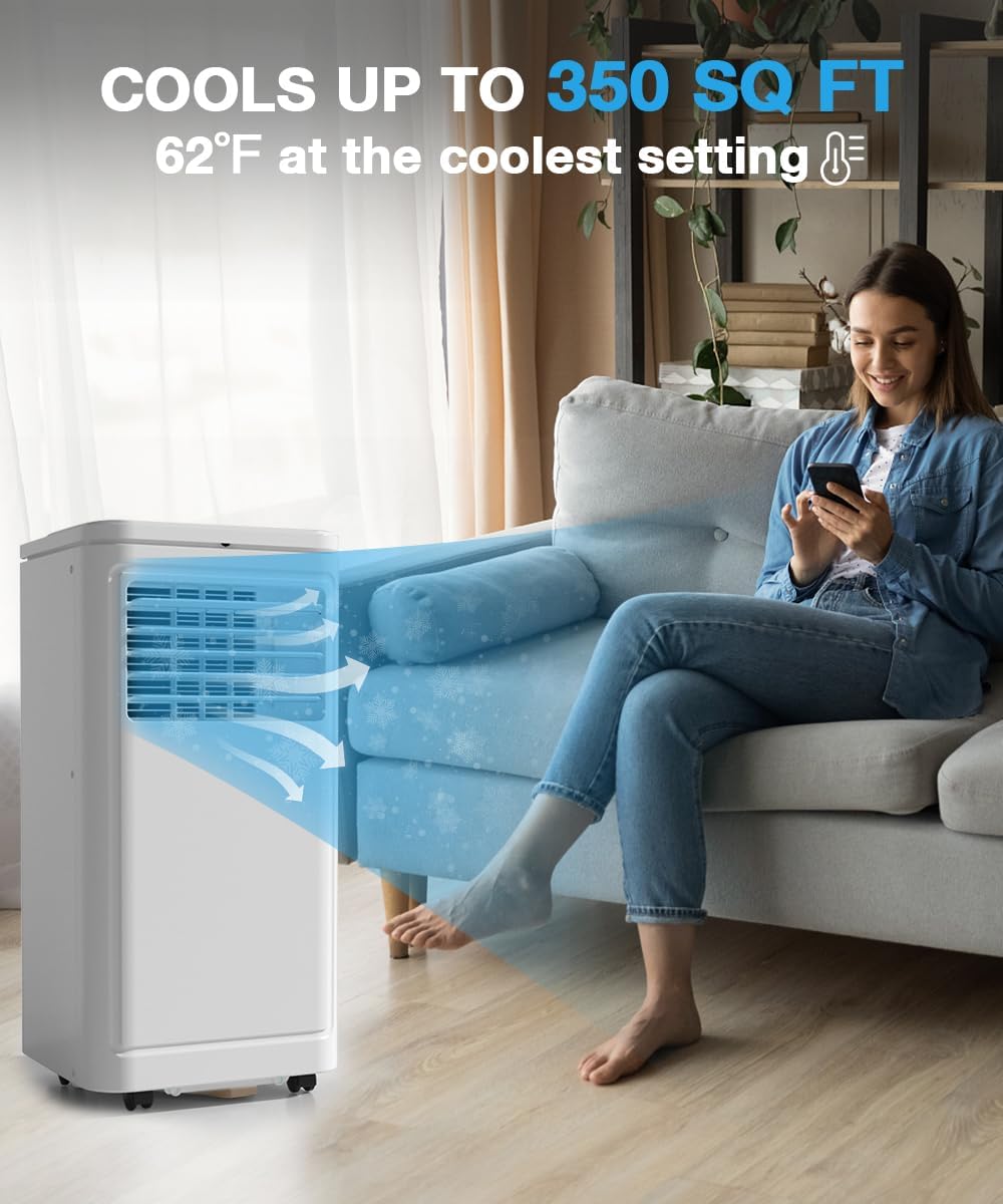 Joy Pebble Portable Air Conditioner, 8000 BTU for Room up to 350 sq. ft, Portable AC with Dehumidifier & Fan, 2 Fan Speeds, 24H Timer, Remote Control, Energy Efficiency