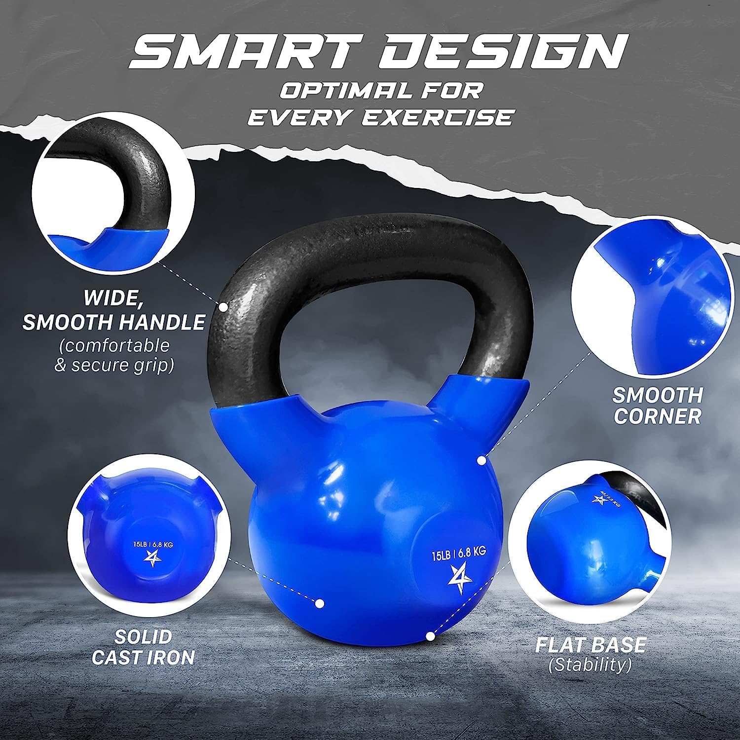 Yes4All Kettlebell Vinyl Coated Cast Iron – Great for Dumbbell Weights Exercises, Full Body Workout Equipment Push up, Grip Strength and Strength Training, PVC