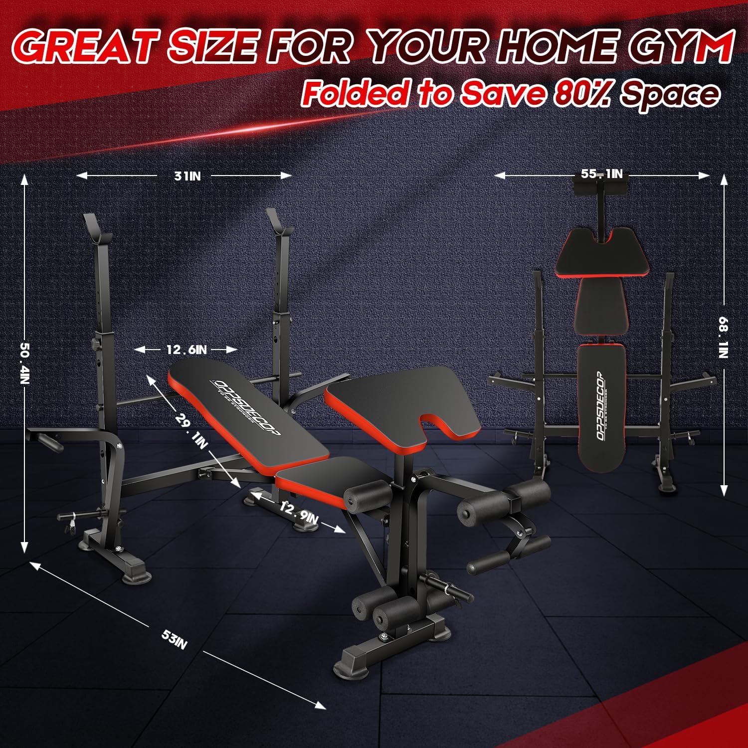 OPPSDECOR 660lbs 6 in 1 Weight Bench Set with Squat Rack, Workout Bench with Leg Extension Preacher Curl Rack Multi-Function Bench Press Set for Home Gym, ZWX1113 New Version Weight Bench