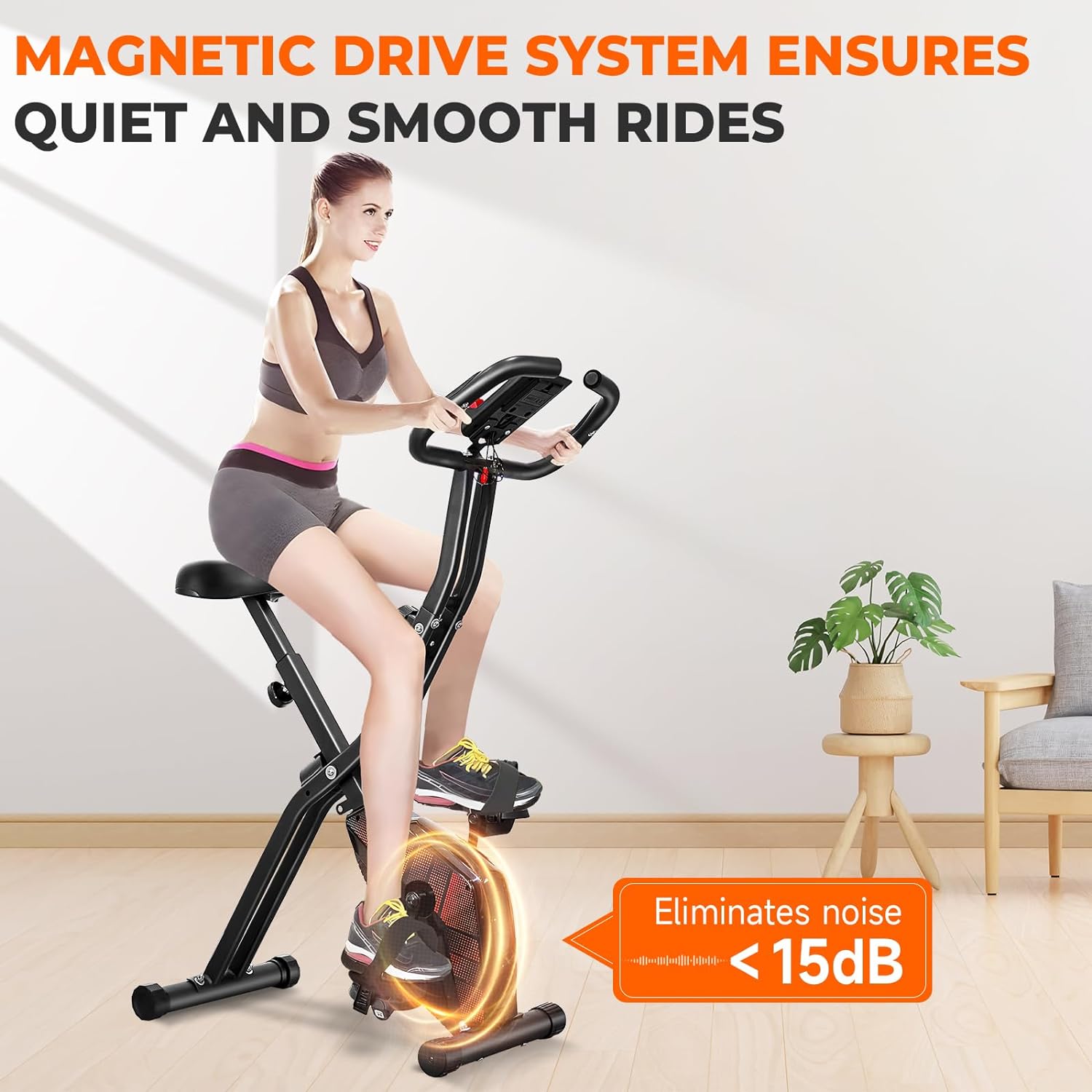 Exercise Bike, Foldable Fitness Bike Machine, Upright Indoor Cycling Bike, Magnetic X-Bike with 10-Level Adjustable Resistance for Home Workout 330LB Capacity, LCD Monitor, Pulse Sensor