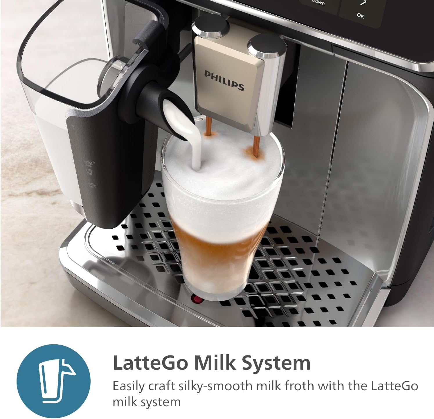 PHILIPS Series 4400 Fully Automatic LatteGo Espresso Machine, SilentBrew Technology, Quick Start. Aromatic Coffee from Freshly Ground Beans, 12 Hot and Iced Drinks, Black Chrome (EP4444/90)