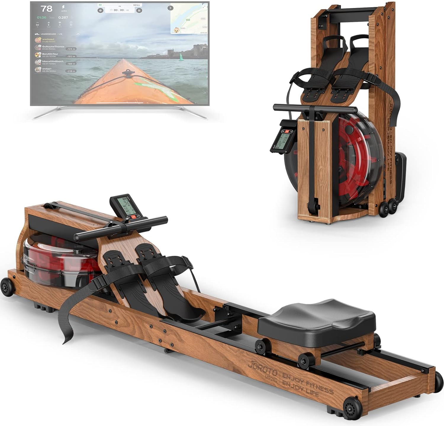 JOROTO Water Rowing Machine: Oak Wood Home Fitness