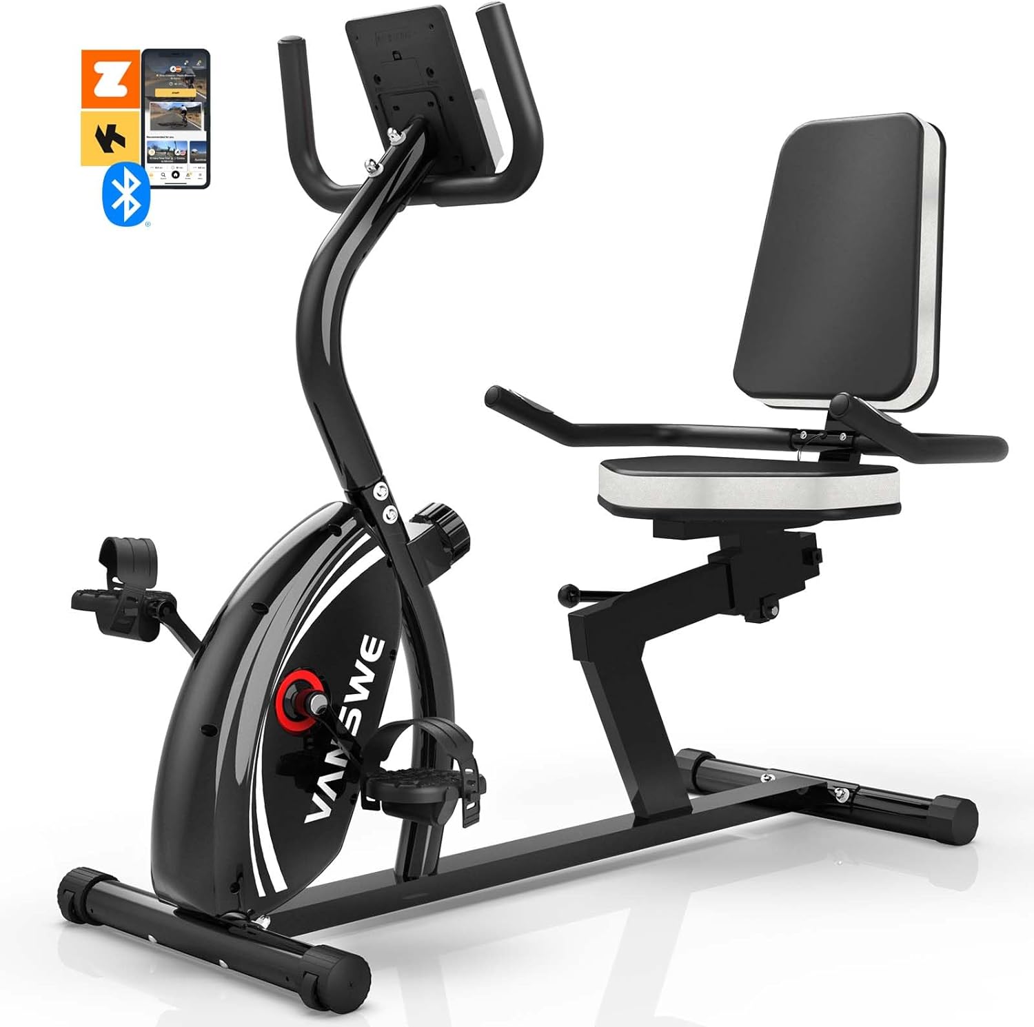 VANSWE Recumbent Exercise Bike for Adults Seniors - Recumbent Bikes for Home with Magnetic Resistance, Bluetooth and App Connectivity, Pulse Sensor