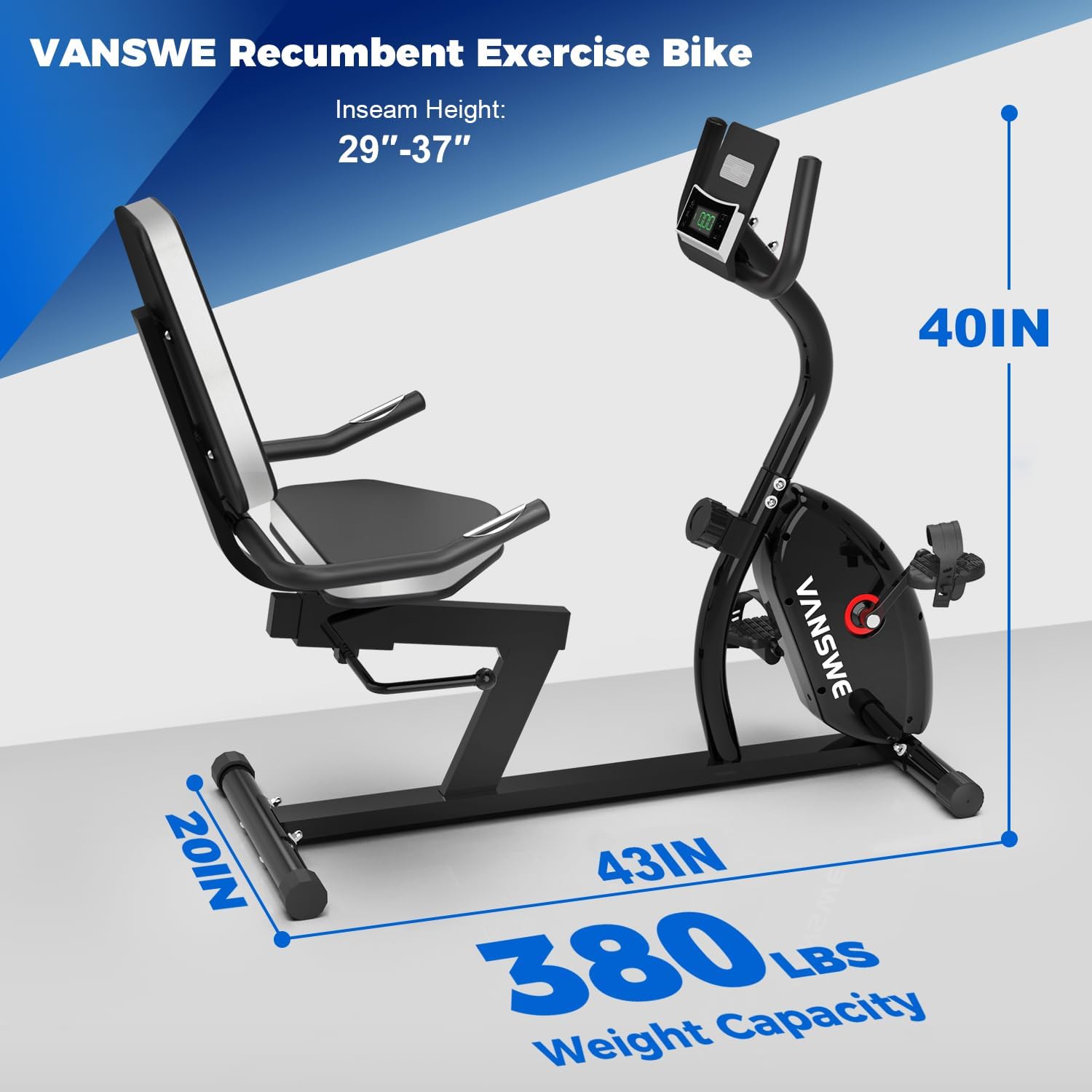 VANSWE Recumbent Exercise Bike for Adults Seniors - Recumbent Bikes for Home with Magnetic Resistance, Bluetooth and App Connectivity, Pulse Sensor