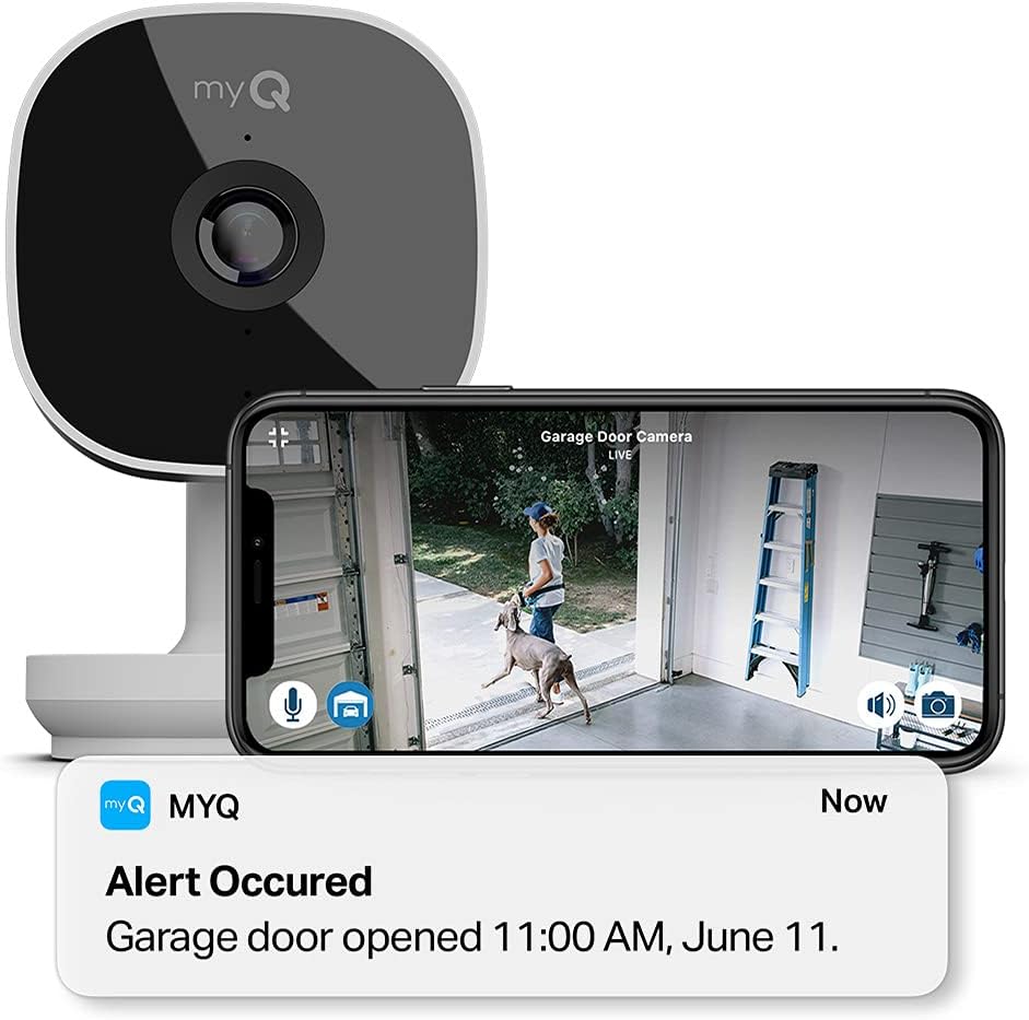 myQ Smart Garage Security Camera – 1080p HD Video, Night Vision, Motion Detection, Magnetic, Wi-Fi, Two-Way Audio, Smartphone Control