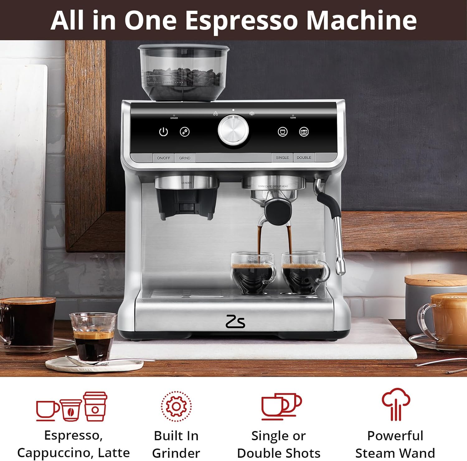 Coffee Machine 20 Bar Pressure, Stainless Steel Espresso Maker Cappuccino, and Macchiato with Milk Frother 2.8L Water Tank, Barista Kit, for Latte.