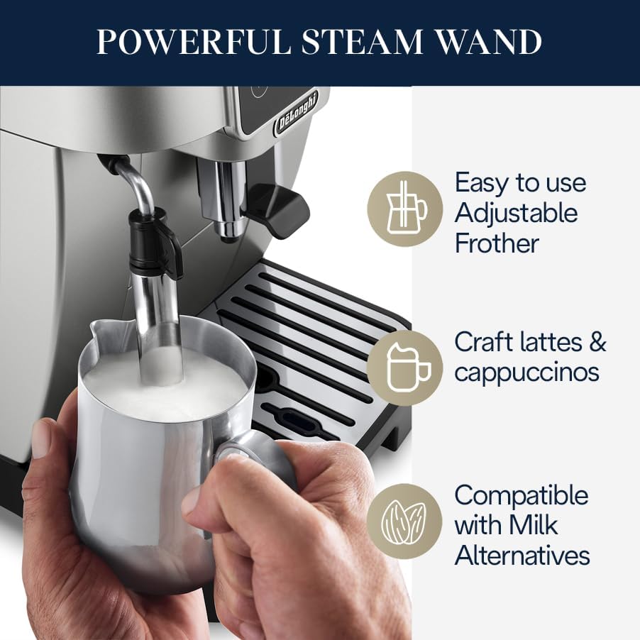 De'Longhi Magnifica Start Automatic Espresso & Coffee Machine with Manual Milk Frother for Latte, Cappuccino, Built-in Grinder, Silver, ECAM22022SB