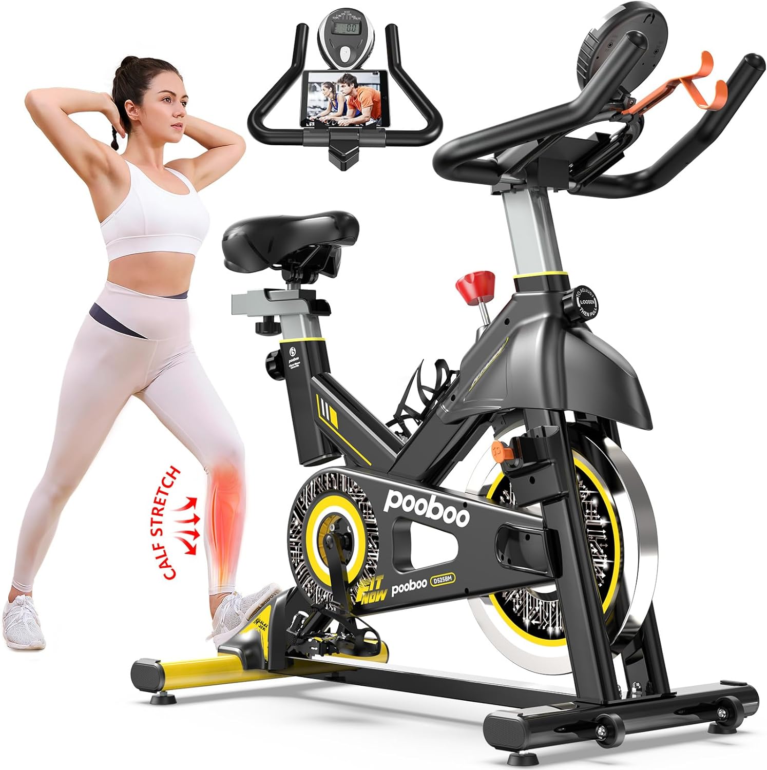 pooboo Exercise Bike, Adjustable Magnetic/Brake Pad Resistance Silent Belt Drive, Indoor Cycling Bike for Home Cardio, Fitness Stationary Bike with 350lbs/300lbs Weight Capacity &Upgraded Version Seat