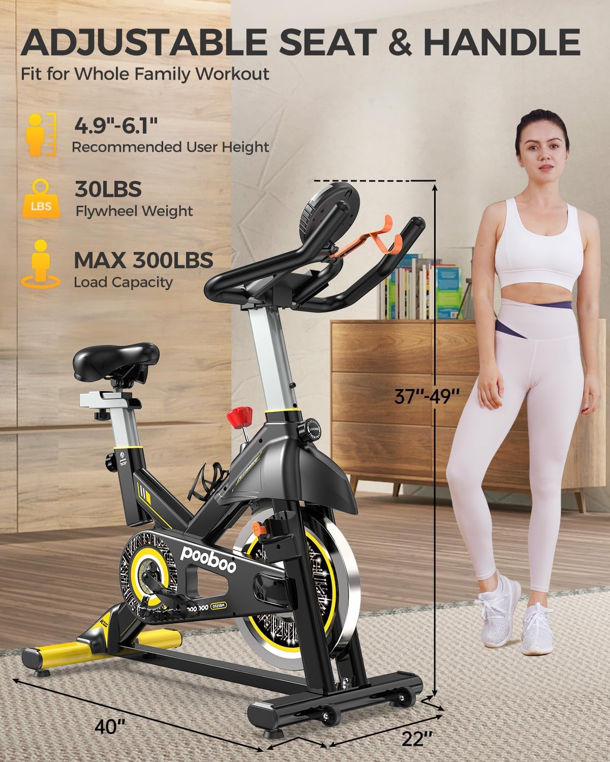 pooboo Exercise Bike, Adjustable Magnetic/Brake Pad Resistance Silent Belt Drive, Indoor Cycling Bike for Home Cardio, Fitness Stationary Bike with 350lbs/300lbs Weight Capacity &Upgraded Version Seat