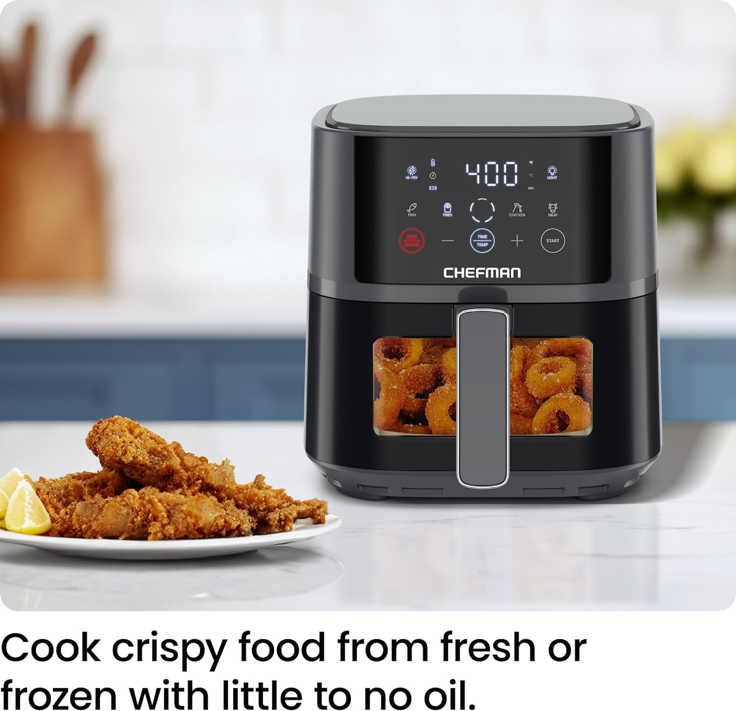 Chefman Air Fryer – 4 QT Compact Airfryer for Quick & Easy Meals, Features Hi-Fry Technology for Extra Crisp, Easy-View Window, Touch Controls with 4 Presets, Nonstick & Dishwasher Safe Basket - Grey