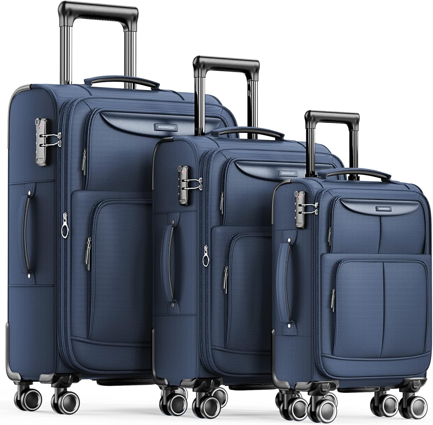 SHOWKOO Luggage Sets 3 Piece Softside Expandable Lightweight Durable Suitcase Sets Double Spinner Wheels TSA Lock Blue (20in/24in/28in)