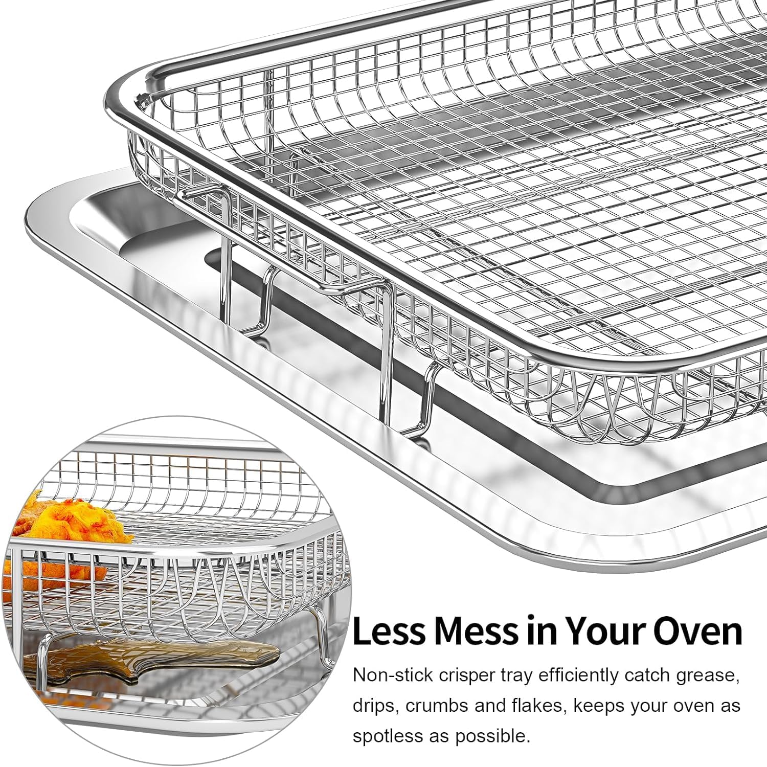 Air Fryer Basket for Oven, OPENICE 15.6" x 11.6" Large Air Fryer Basket and Pan with 30PCS Parchment Papers, Stainless Steel Oven Air Fryer Basket and Tray for Baking Grilling