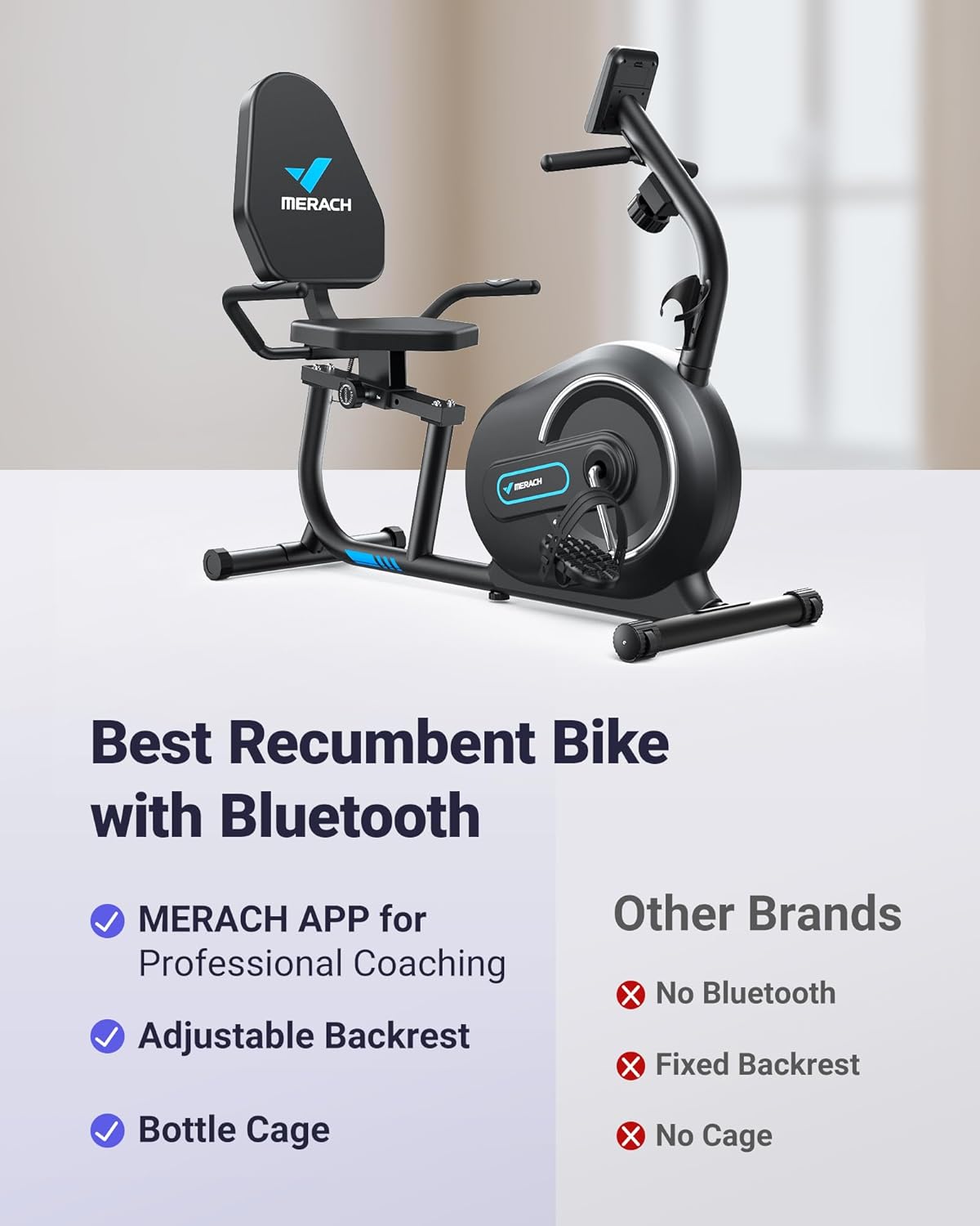 MERACH Recumbent Exercise Bike for Home with Smart Bluetooth and Exclusive App Connectivity, LCD, Heart Rate Handle, Magnetic Recumbent Bikes S08