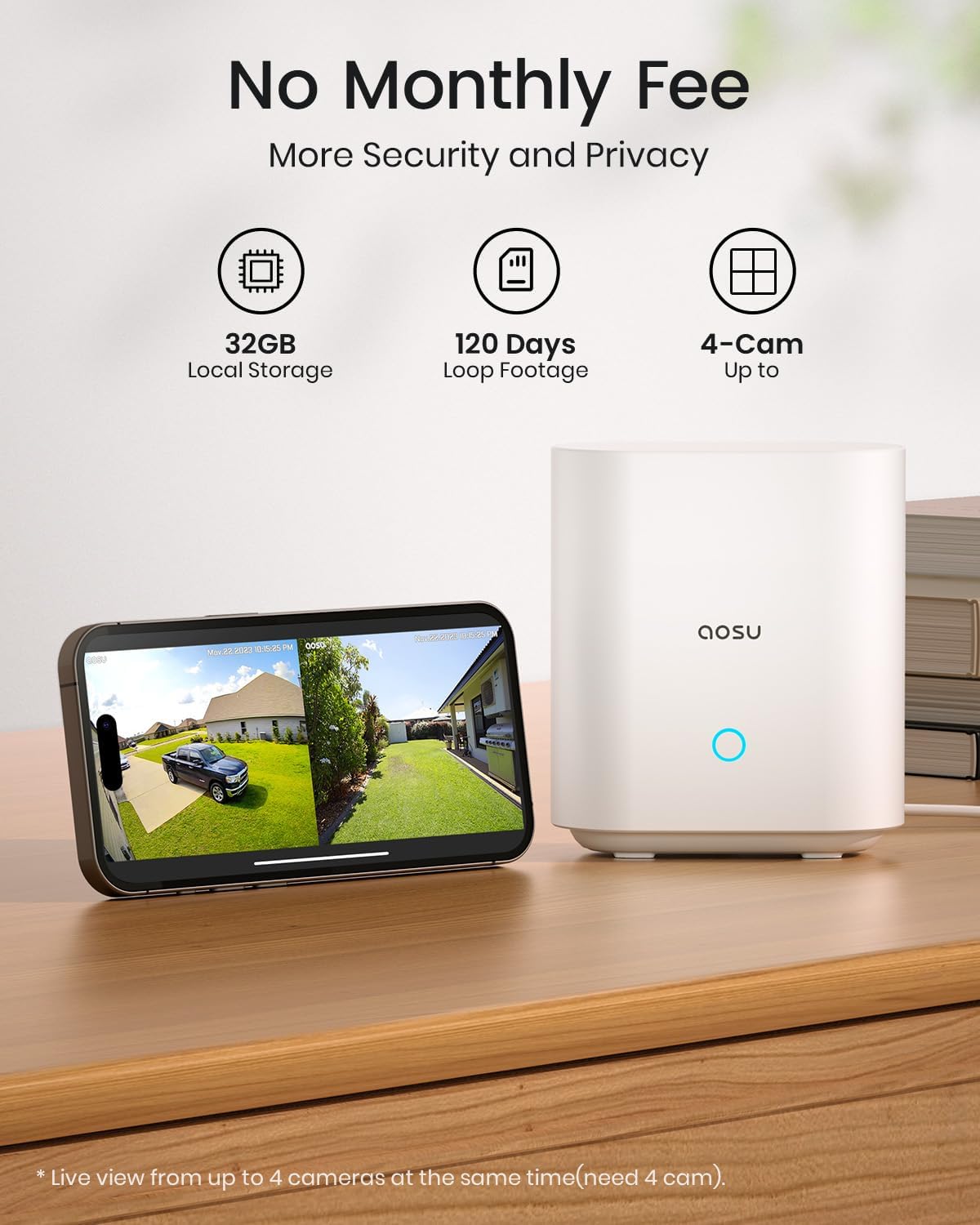 AOSU Security Cameras Wireless Outdoor Home System, Real 2K HD Night Vision, No Subscription, 240-Day Battery Life, 166° Wide View, Spotlight & Siren Alarm, Motion Alert, Support 2.4G & 5G WiFi Router